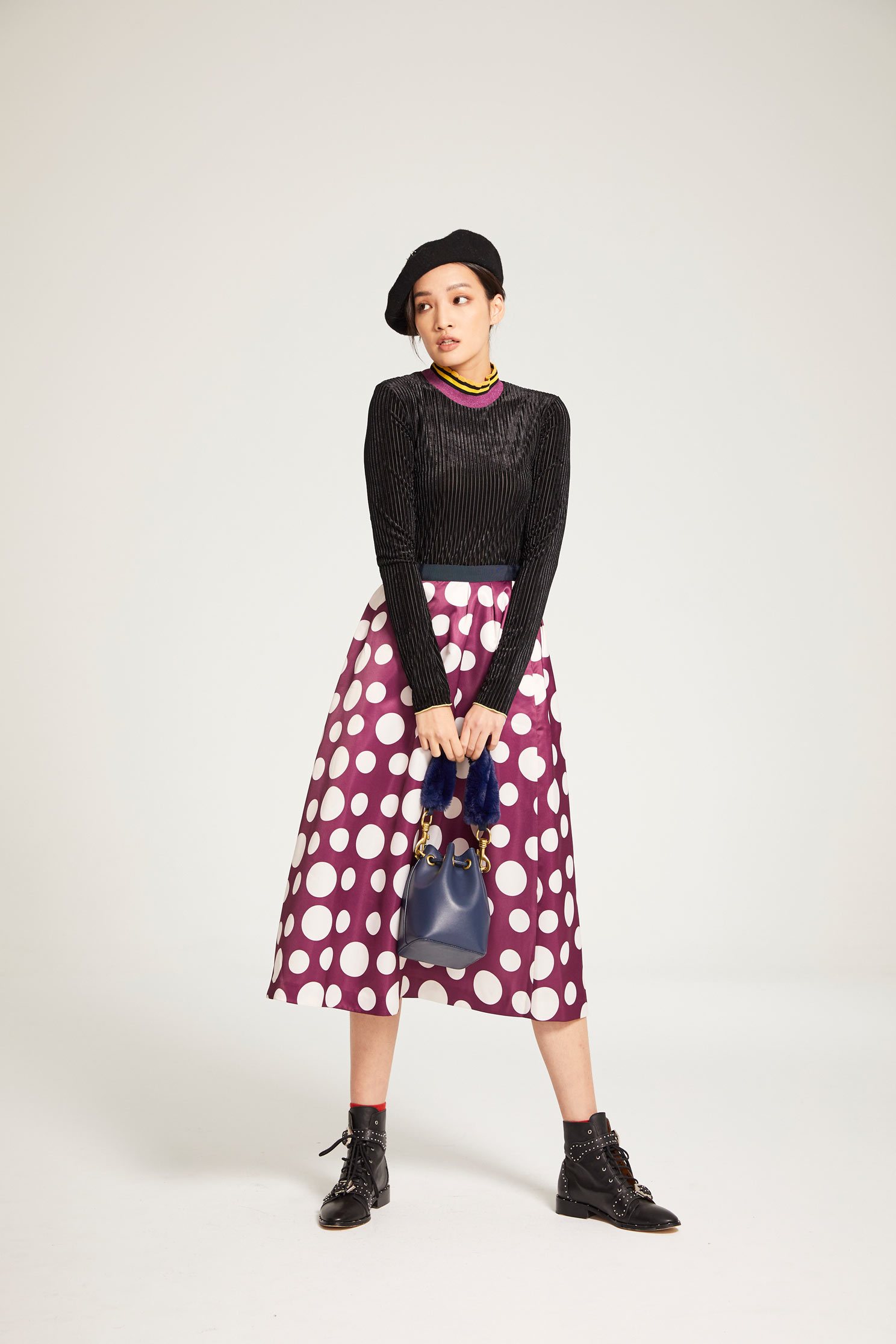 Hit high-necked sweater,Fantasy purple,knitting,Knitted top,Knitted Top,長袖上衣,Turtleneck top,黑色上衣