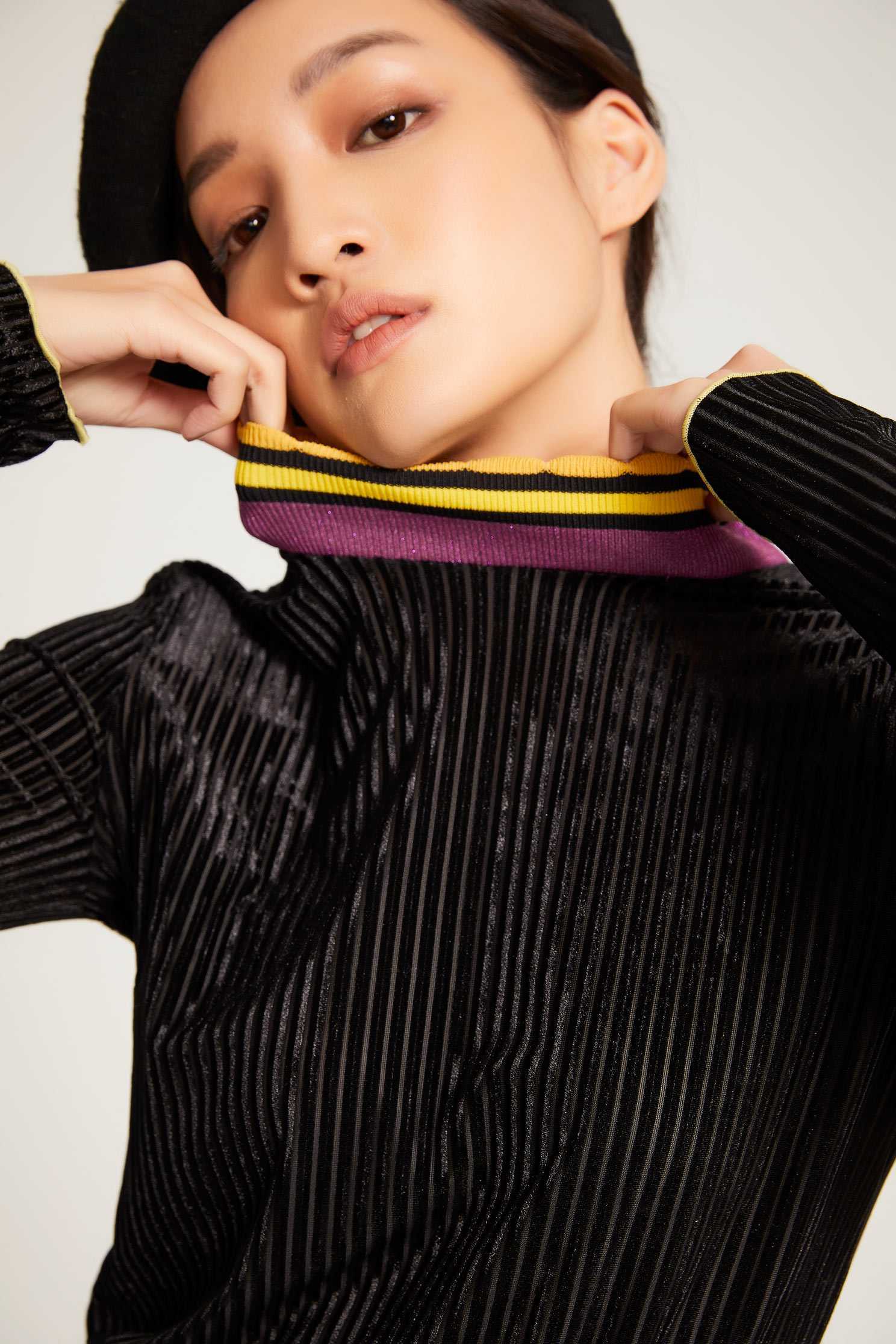 Hit high-necked sweater,Fantasy purple,knitting,Knitted top,Knitted Top,長袖上衣,Turtleneck top,黑色上衣