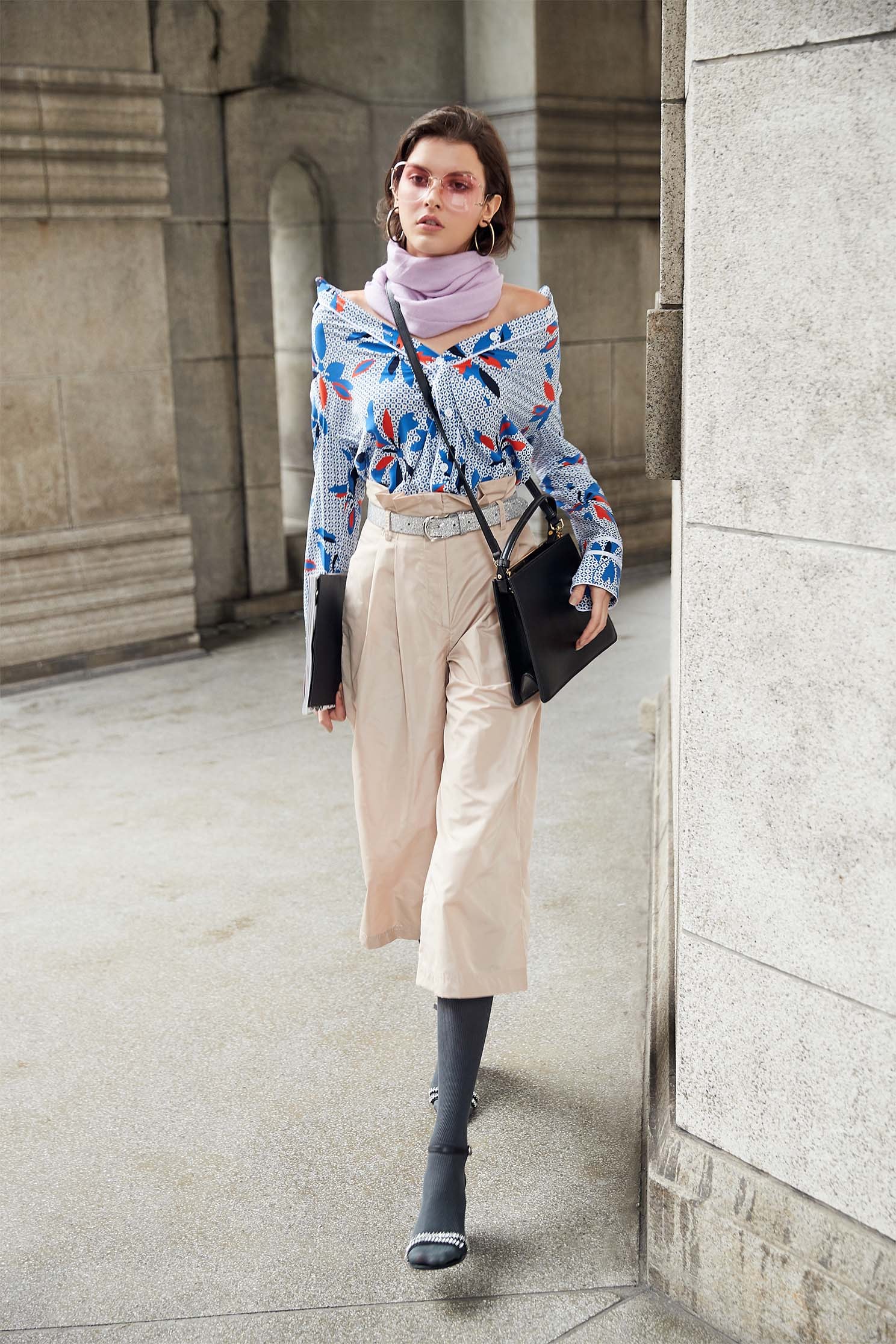 flower pattern chiffon blouse,Top,Rayon,Blouse,長袖上衣,Chiffon,Chiffon top