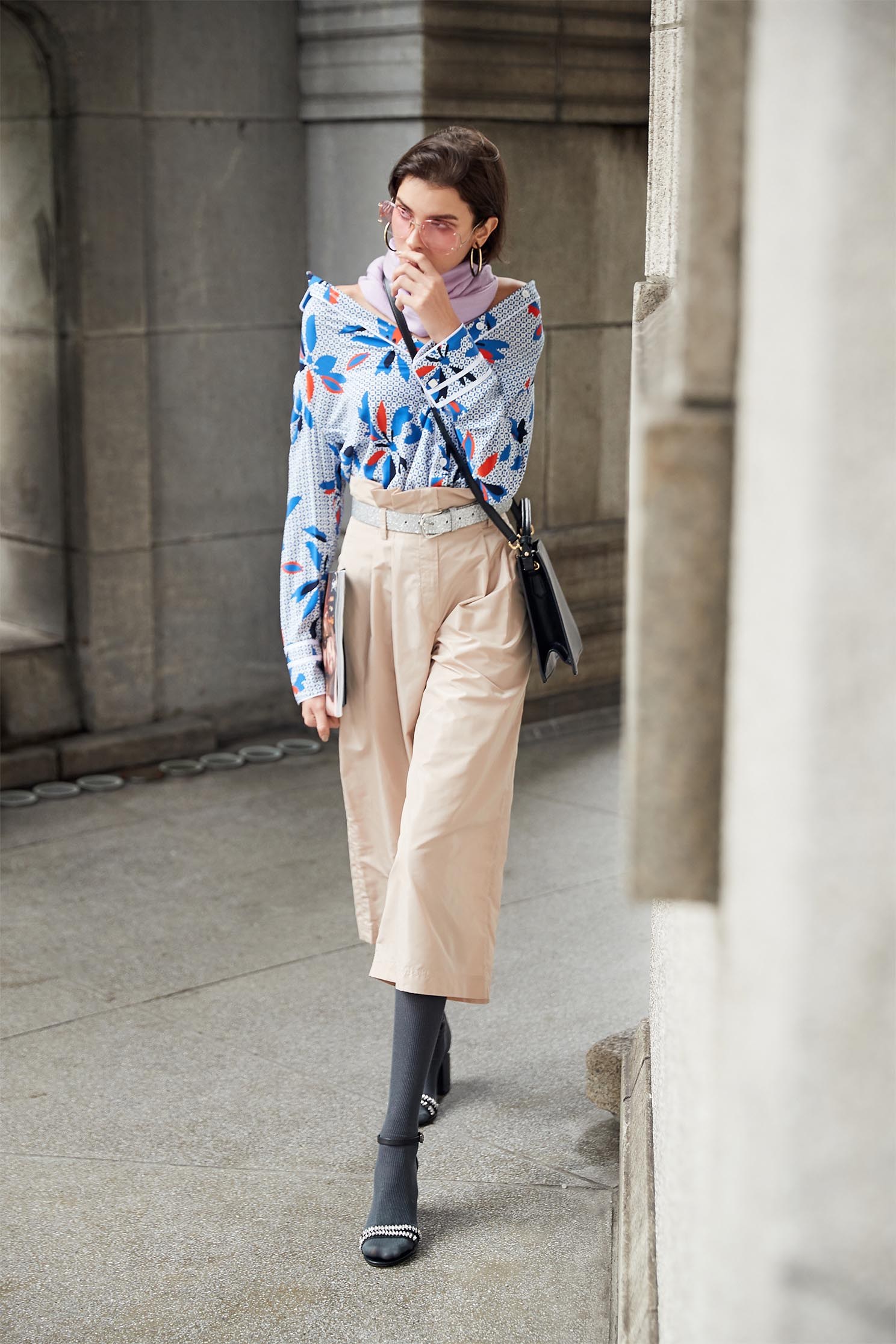 flower pattern chiffon blouse,Top,Rayon,Blouse,長袖上衣,Chiffon,Chiffon top