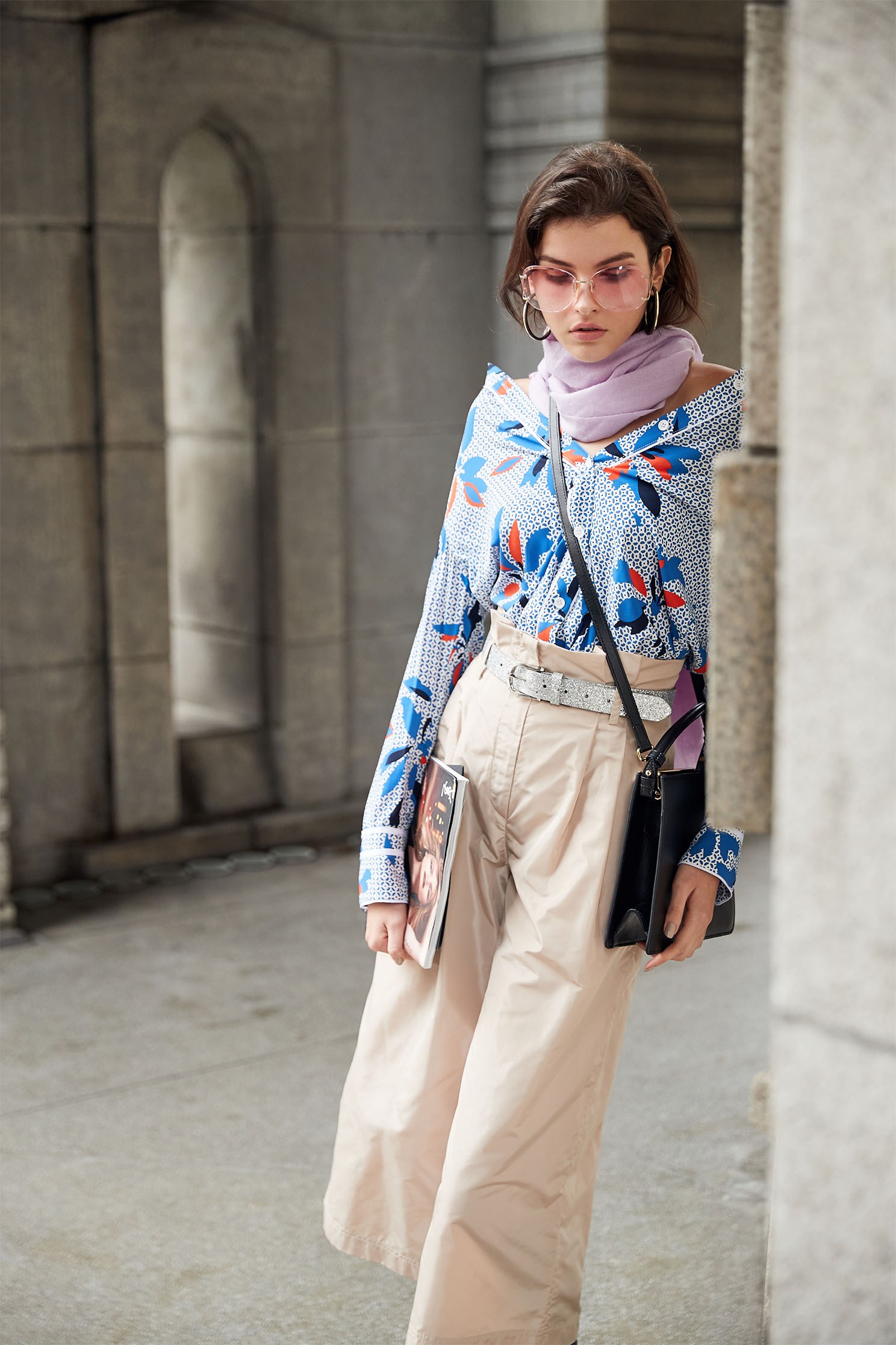 flower pattern chiffon blouse,Top,Rayon,Blouse,長袖上衣,Chiffon,Chiffon top