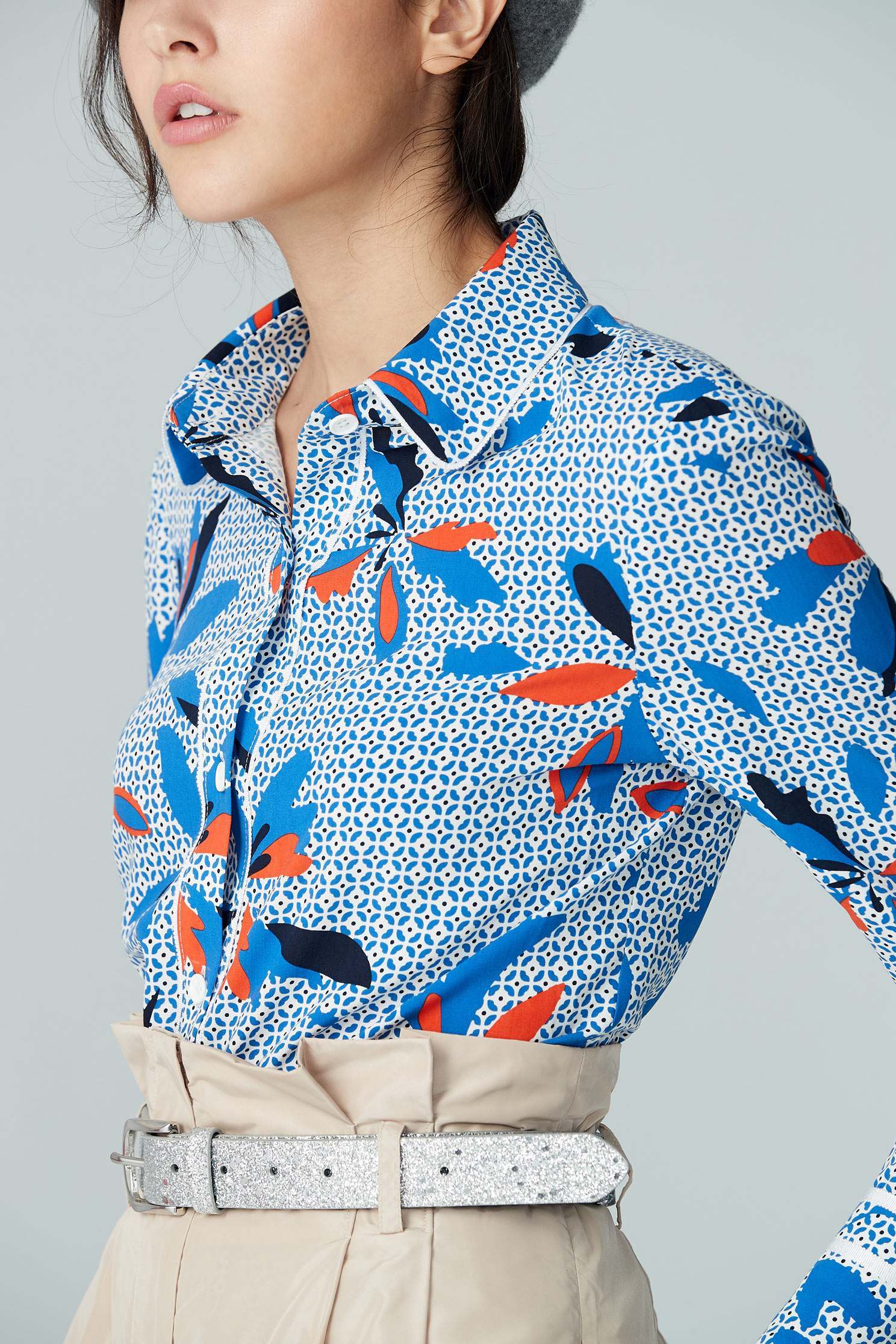 flower pattern chiffon blouse,Top,Rayon,Blouse,長袖上衣,Chiffon,Chiffon top