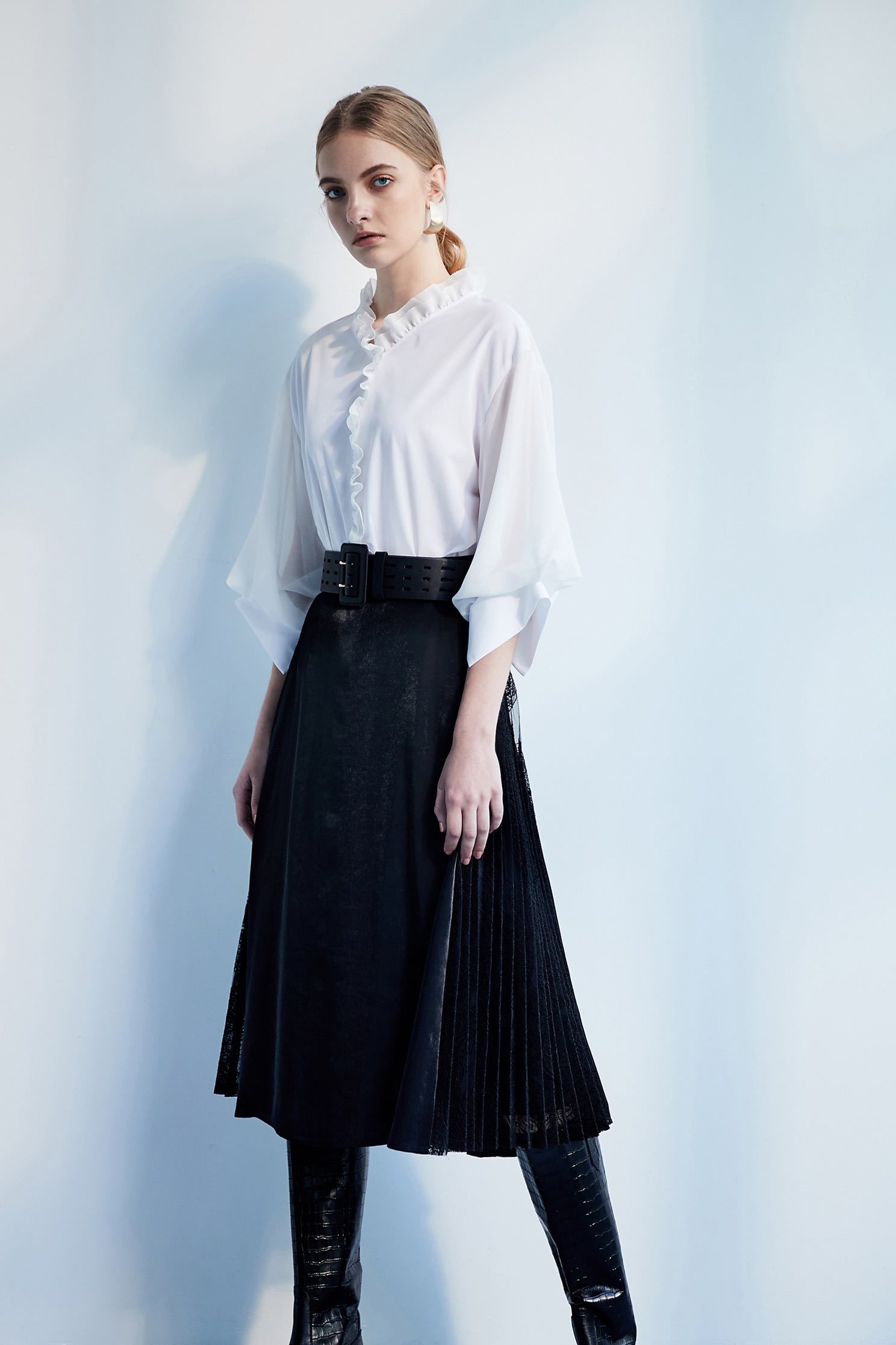 Temperament classic fashion long-sleeved top,3/4sleevetop,top,whitetop,i-select,longsleevetop