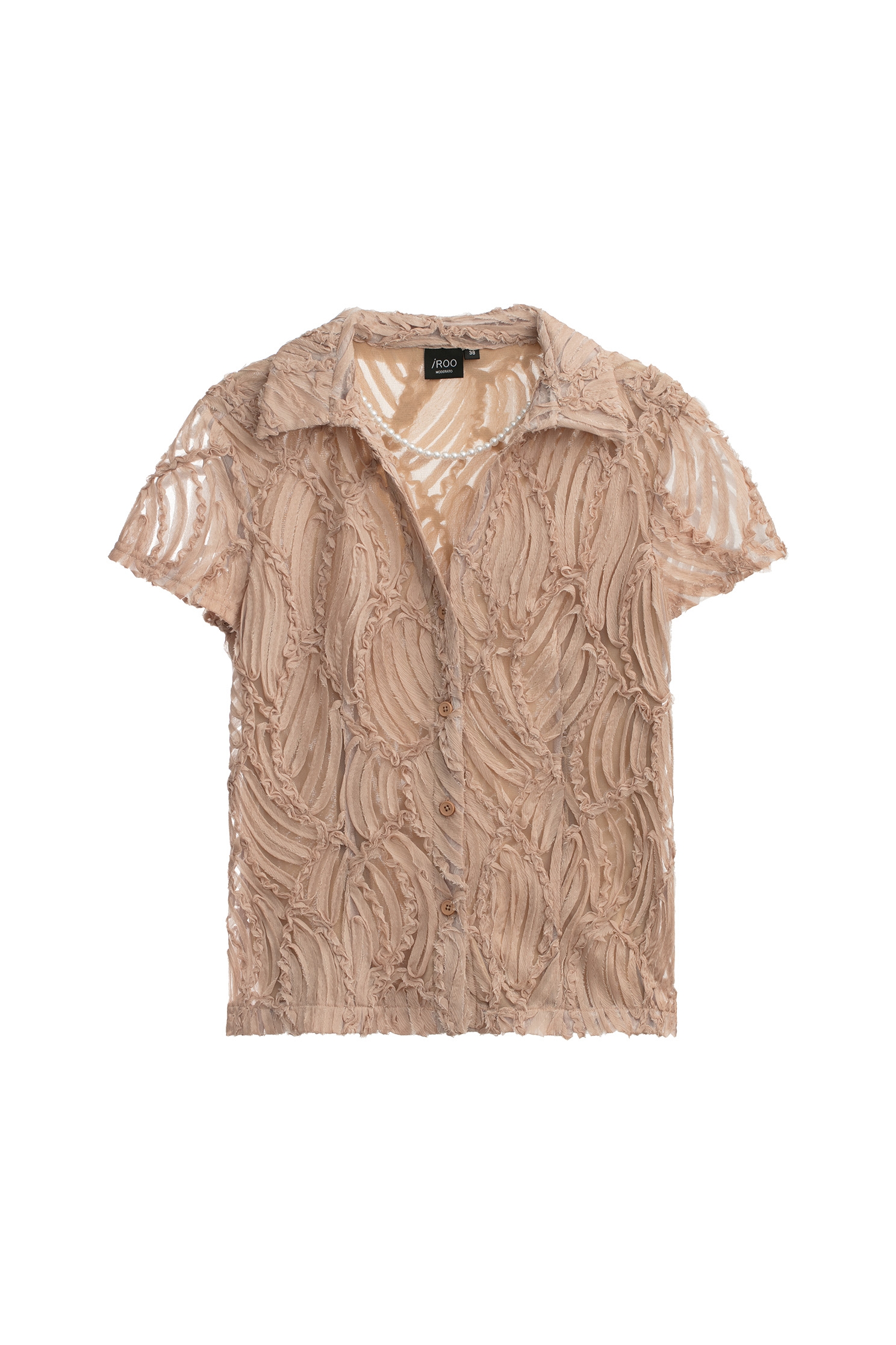 珍珠項鍊網紗立體繞花上衣珍珠項鍊網紗立體繞花上衣,上班OL穿搭,上衣,珍珠,秋冬穿搭,網紗,襯衫,項鍊