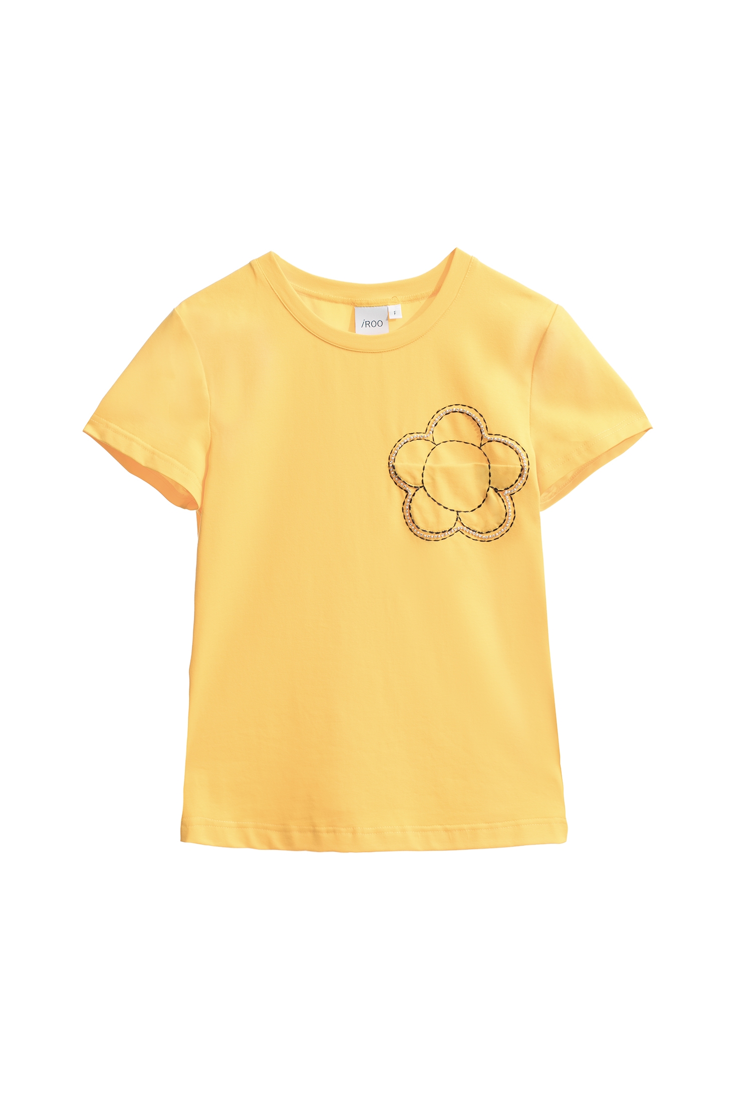 花粉黃閃亮花瓣T恤上衣花粉黃閃亮花瓣T恤上衣,T-Shirt,上衣,刺繡,秋冬穿搭