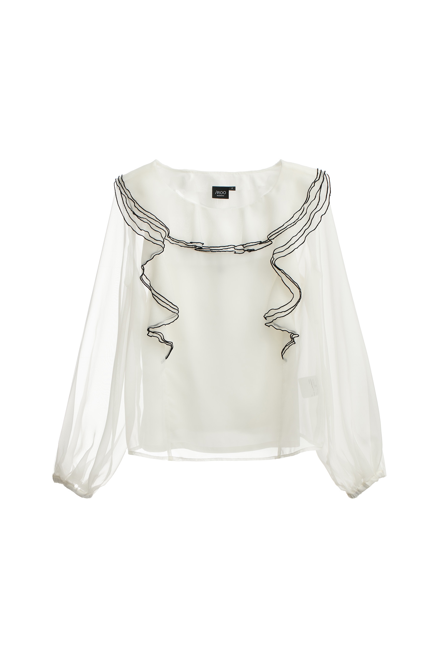 奶油白黑邊荷葉長袖上衣奶油白黑邊荷葉長袖上衣,上衣,內搭上衣,白色上衣,秋冬穿搭,荷葉