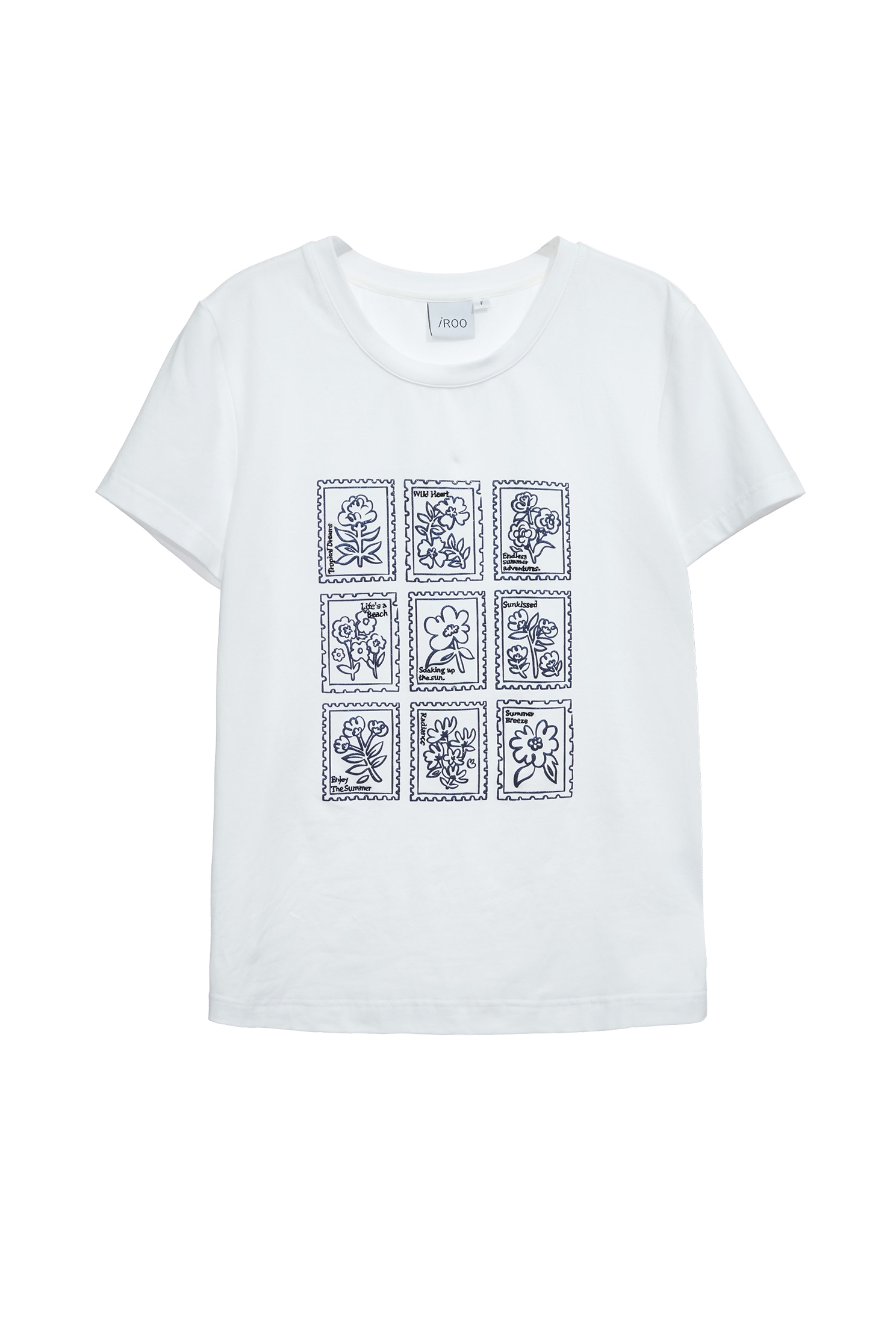 花朵郵票造型T恤上衣花朵郵票造型T恤上衣,T-Shirt,T恤,上衣,刺繡,春夏穿搭,約會特輯,純棉