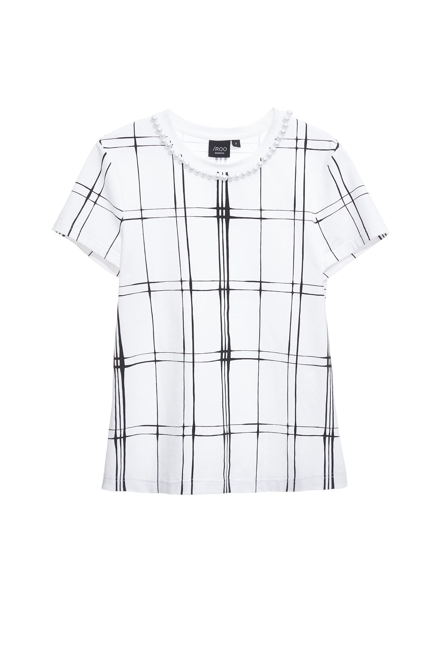 珍珠縫飾手繪格紋T-shirt珍珠縫飾手繪格紋T-shirt,上衣,春夏穿搭,格紋,珍珠,白色上衣,純棉