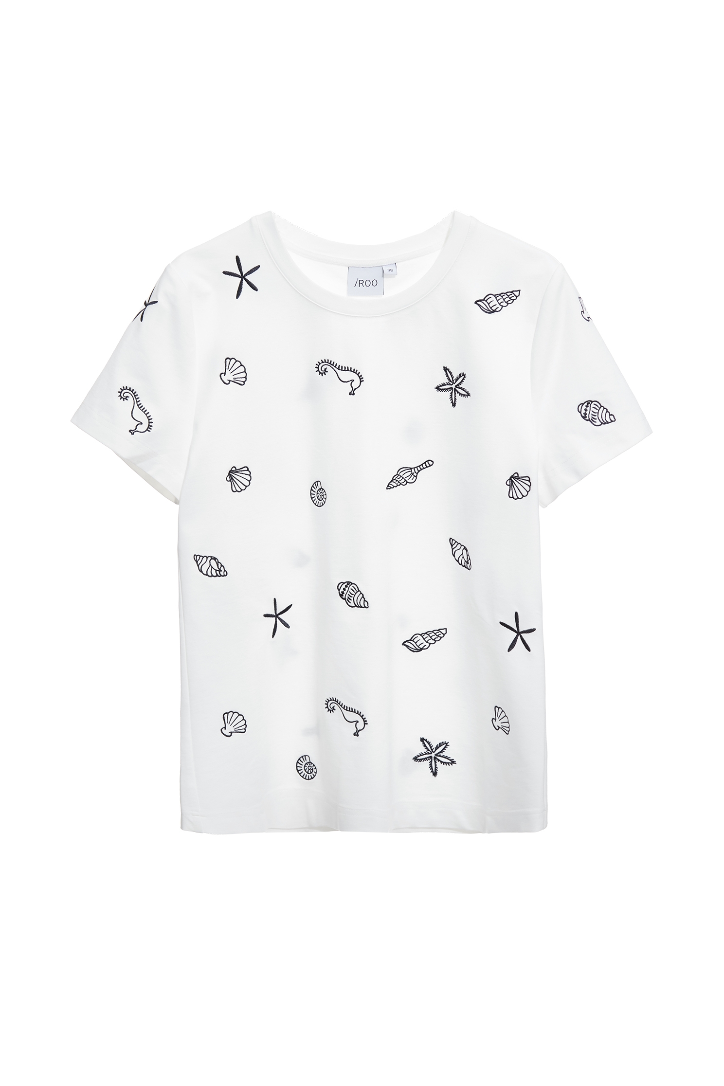 海洋生物刺繡T恤上衣海洋生物刺繡T恤上衣,T-Shirt,上衣,刺繡,春夏穿搭,白色上衣