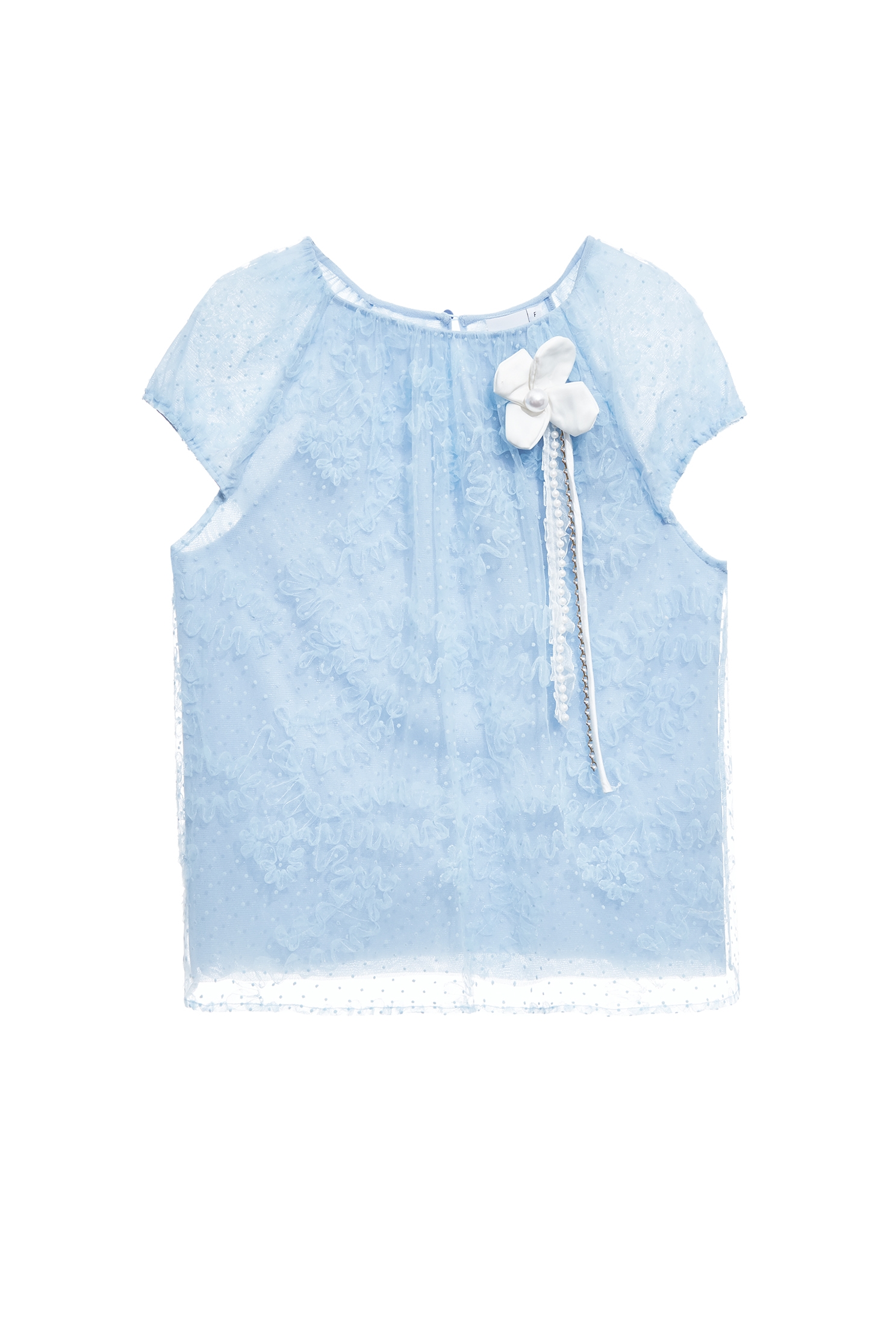 幻藍色自帶花朵別針上衣幻藍色自帶花朵別針上衣,上衣,春夏穿搭