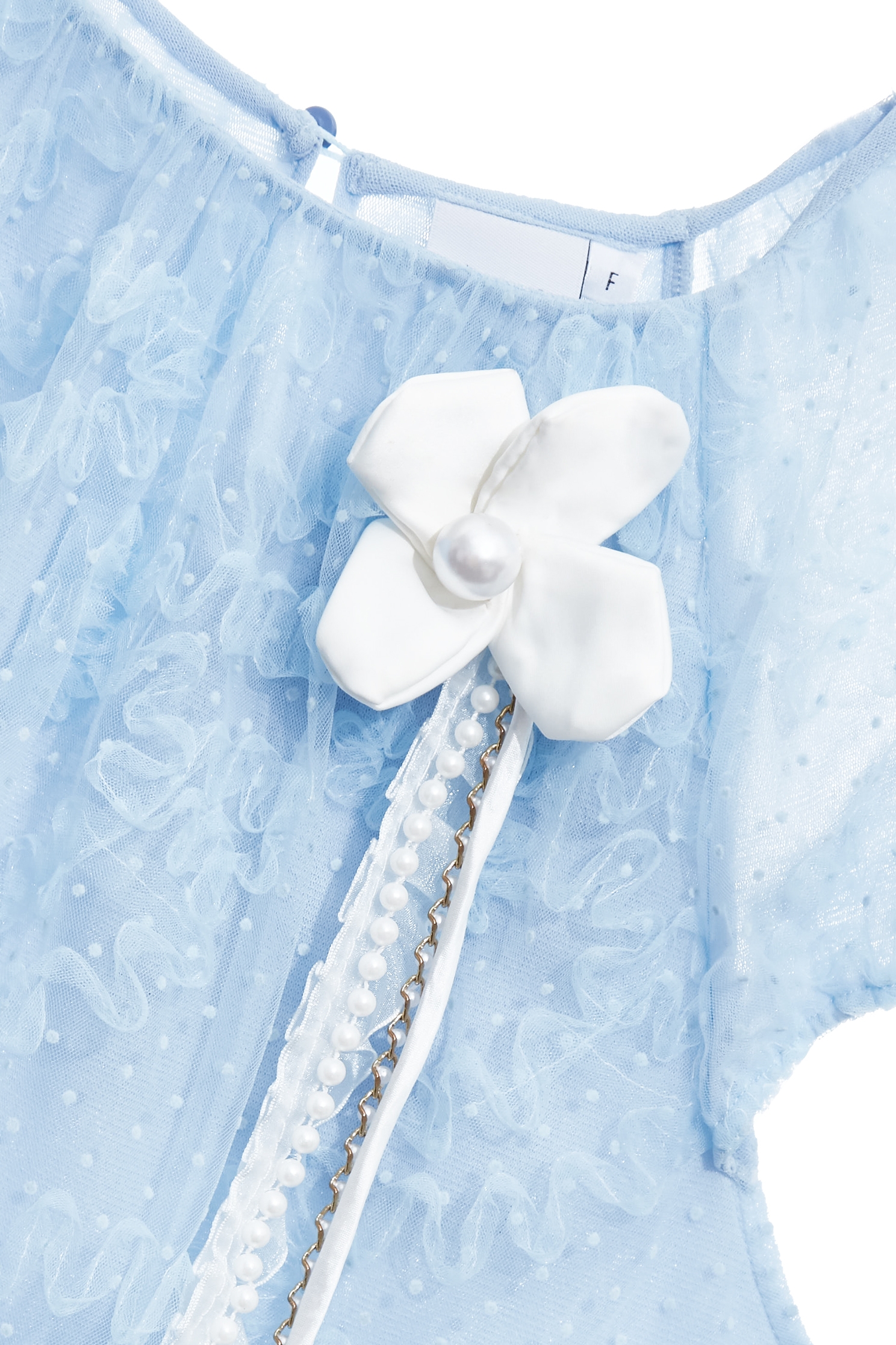 幻藍色自帶花朵別針上衣幻藍色自帶花朵別針上衣,上衣,春夏穿搭