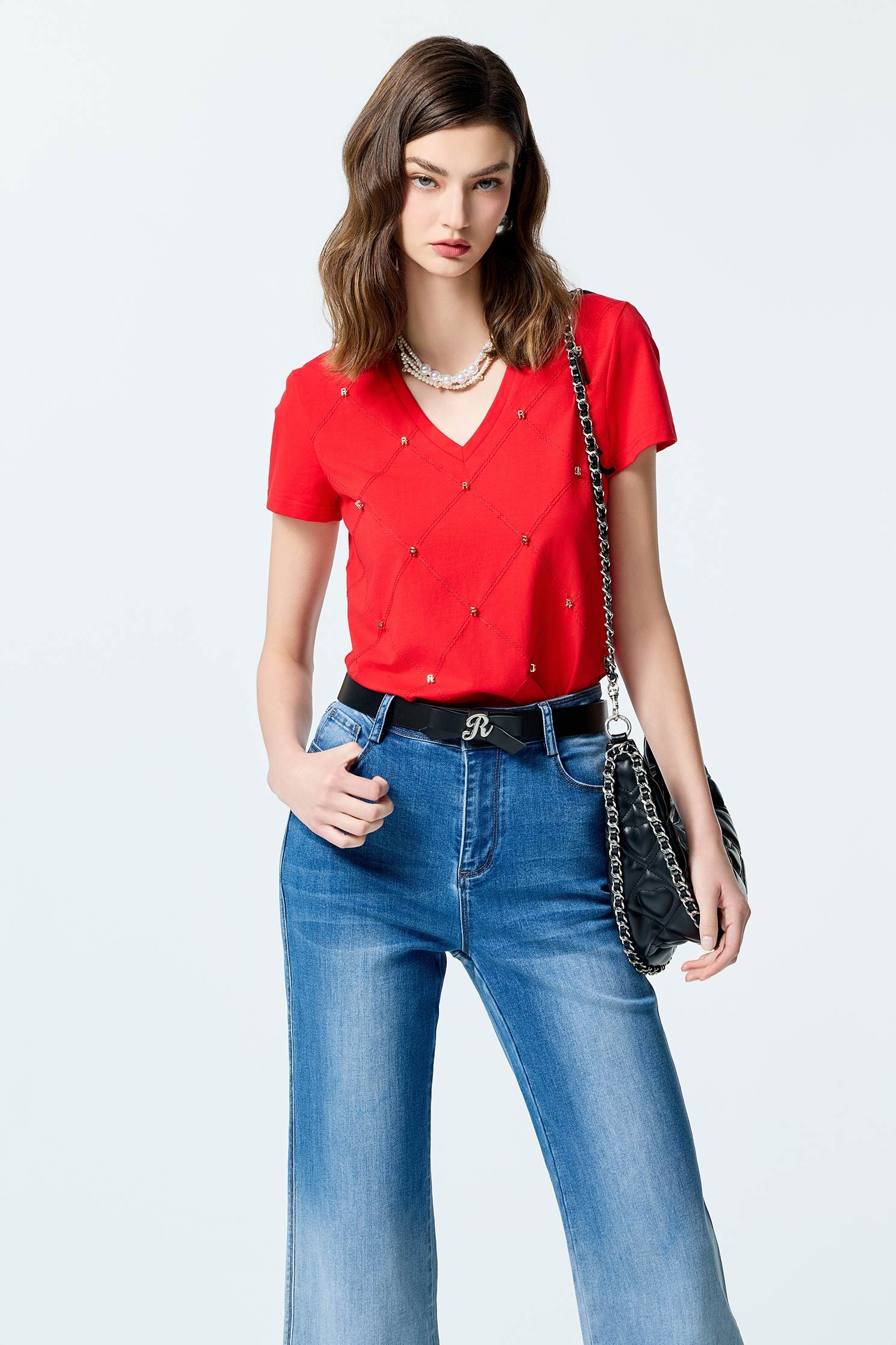 蜜餞紅棋盤格T恤上衣蜜餞紅棋盤格T恤上衣,上衣,刺繡,格紋,秋冬穿搭,純棉