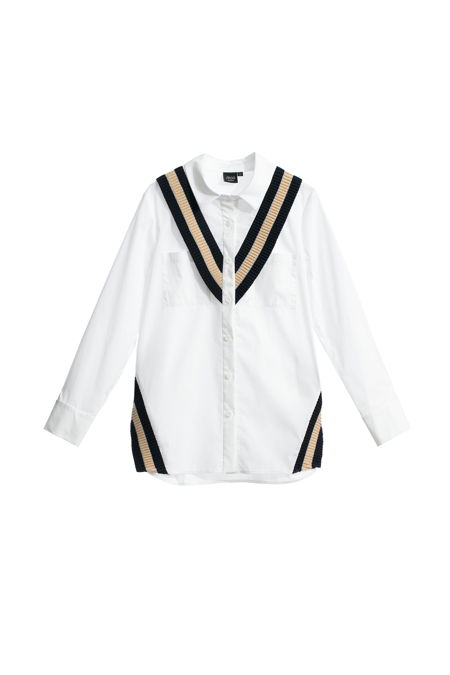 學院風拼羅紋襯衫學院風拼羅紋襯衫,上衣,白色上衣,秋冬穿搭,襯衫,長版襯衫