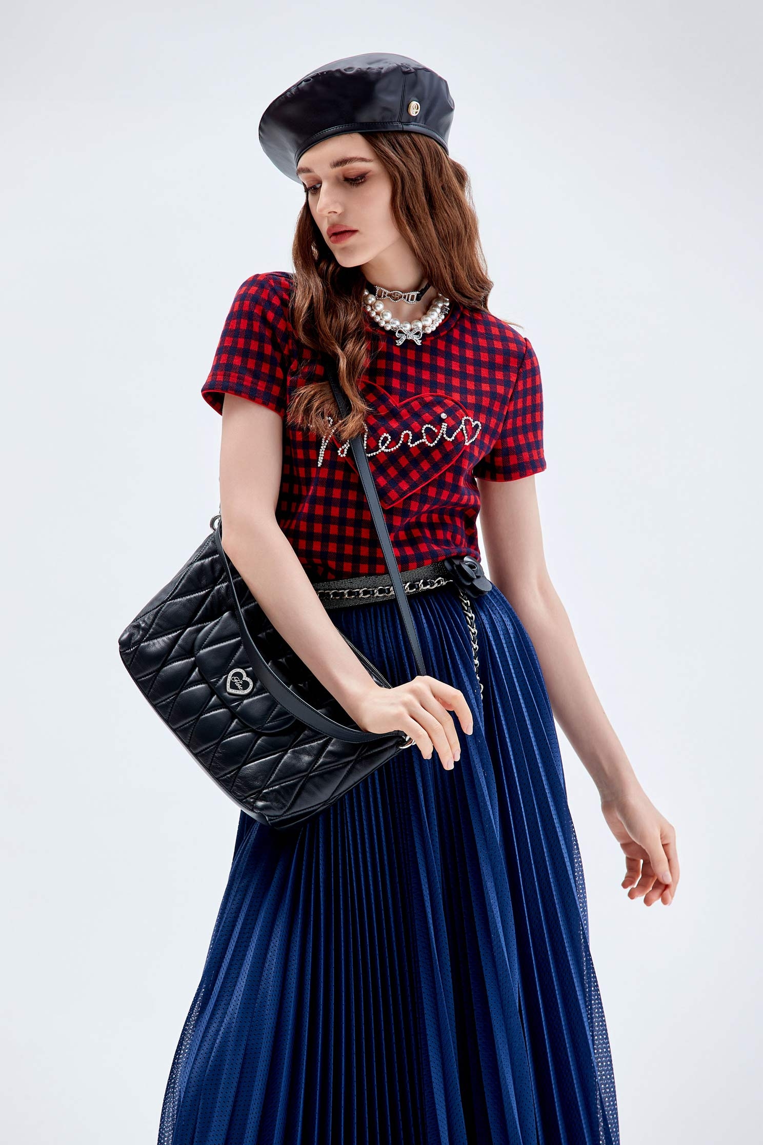 法式維希格紋偽T恤上衣法式維希格紋偽T恤上衣,上衣,格紋,秋冬穿搭