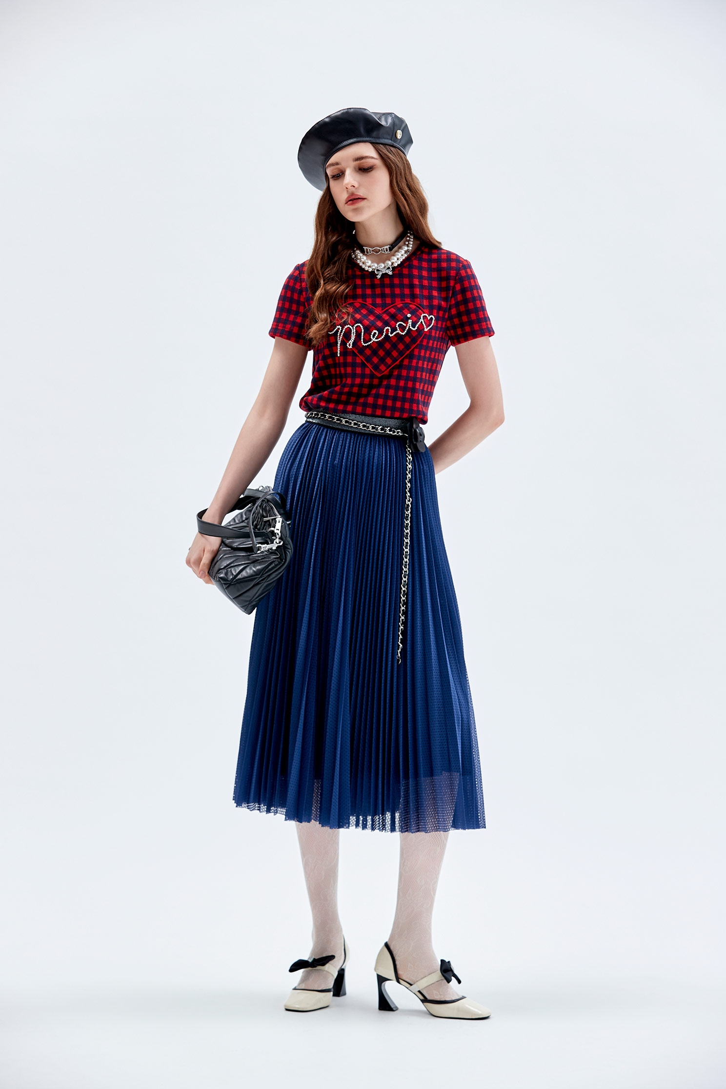 法式維希格紋偽T恤上衣法式維希格紋偽T恤上衣,上衣,格紋,秋冬穿搭