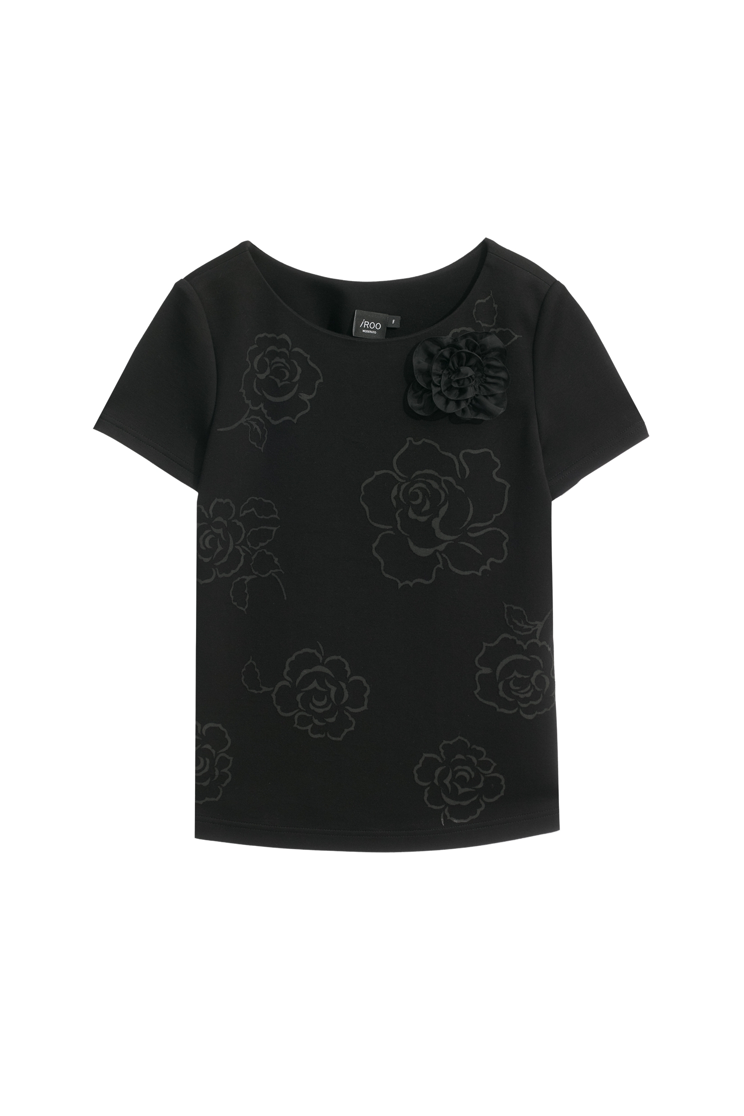 烏干繞花玫瑰燒花短袖上衣烏干繞花玫瑰燒花短袖上衣,上衣,秋冬穿搭,黑色上衣