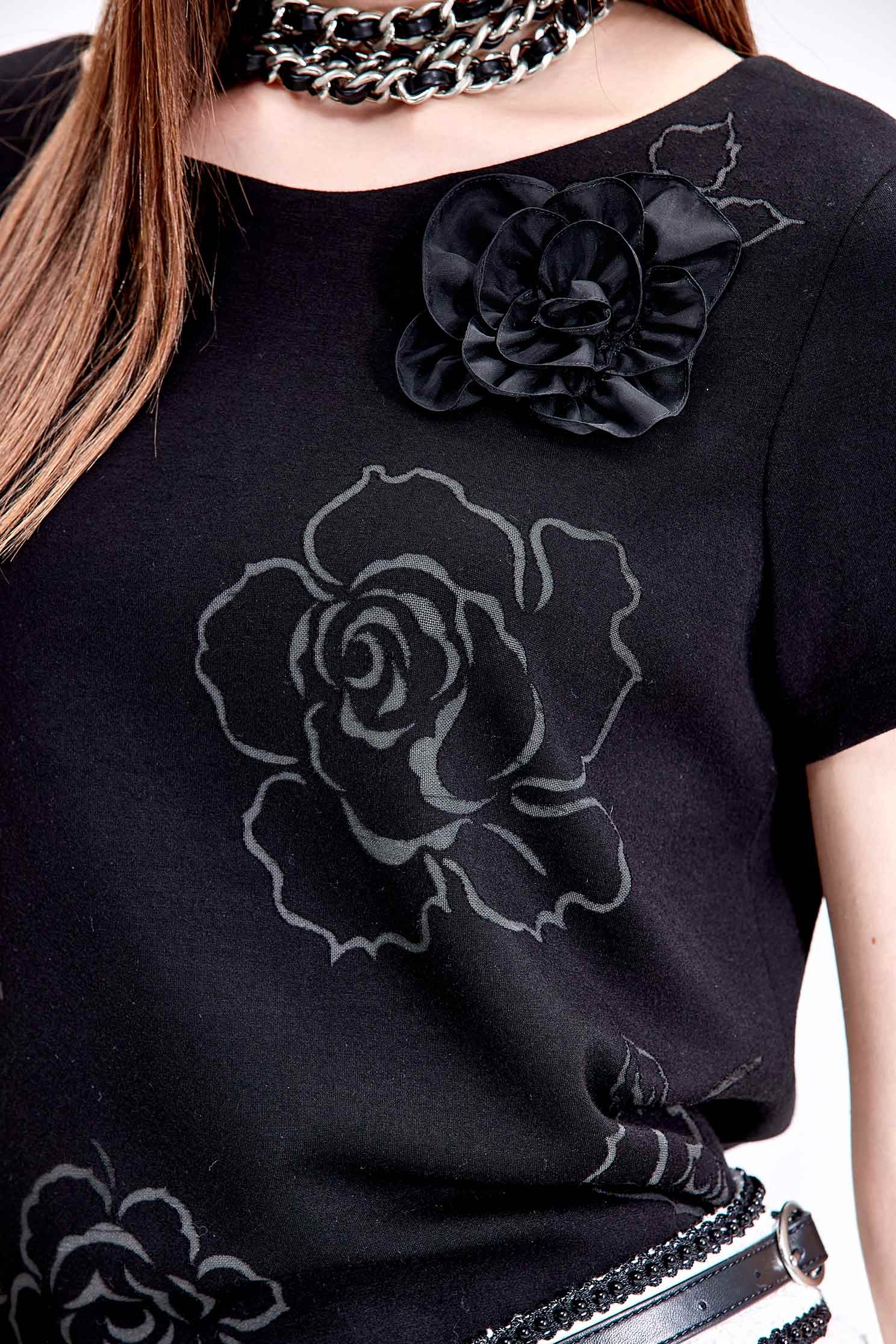 烏干繞花玫瑰燒花短袖上衣烏干繞花玫瑰燒花短袖上衣,上衣,秋冬穿搭,黑色上衣
