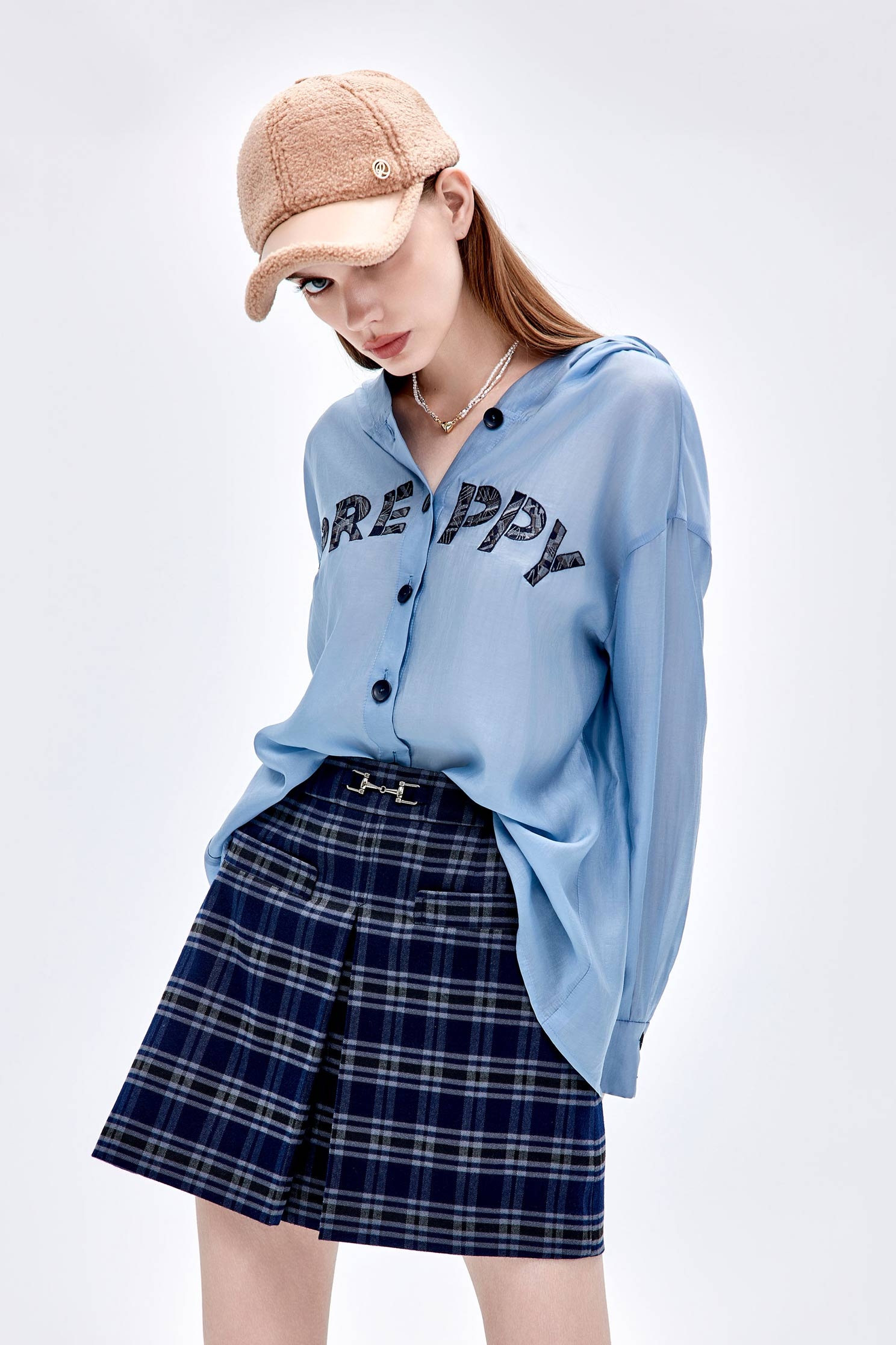 原力藍絲綿連帽上衣原力藍絲綿連帽上衣,上衣,刺繡,秋冬穿搭,襯衫,長版襯衫