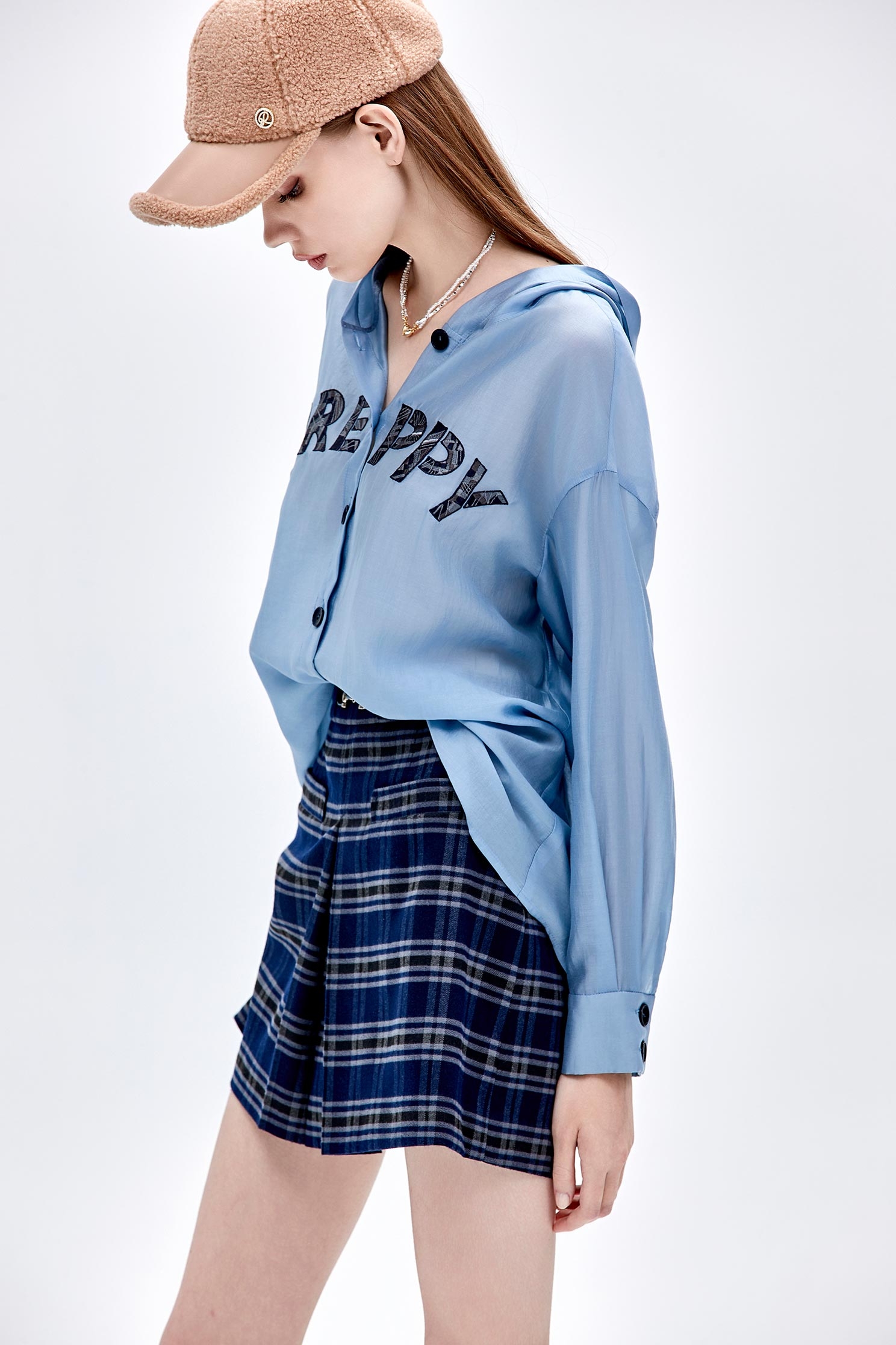 原力藍絲綿連帽上衣原力藍絲綿連帽上衣,上衣,刺繡,秋冬穿搭,襯衫,長版襯衫