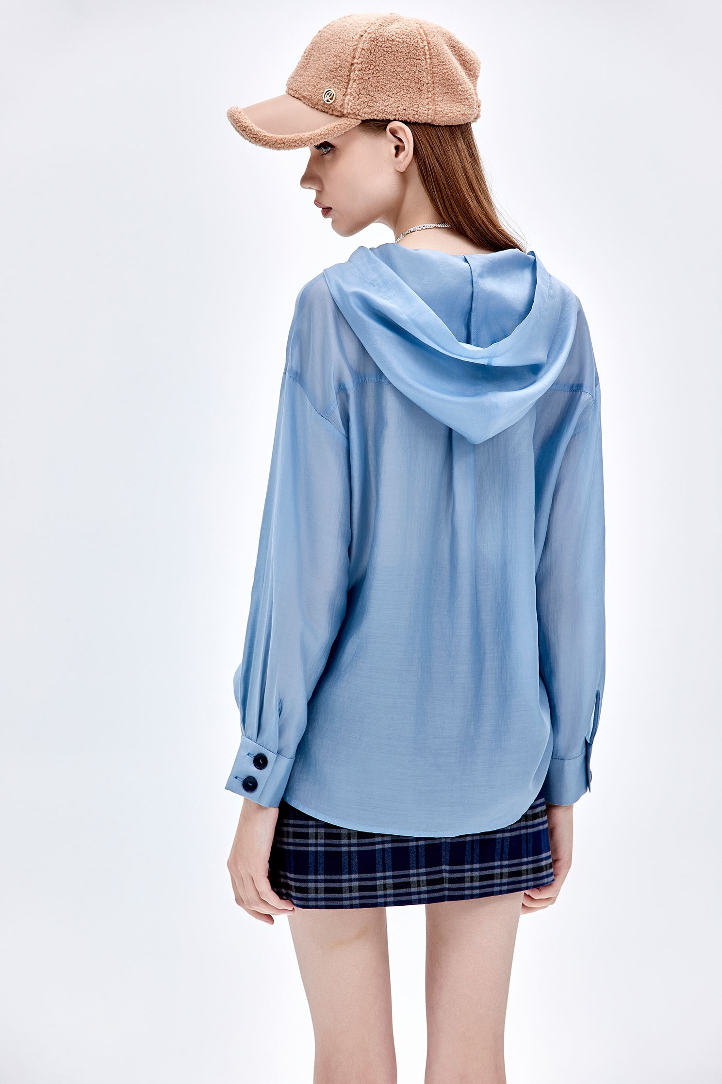 原力藍絲綿連帽上衣原力藍絲綿連帽上衣,上衣,刺繡,秋冬穿搭,襯衫,長版襯衫