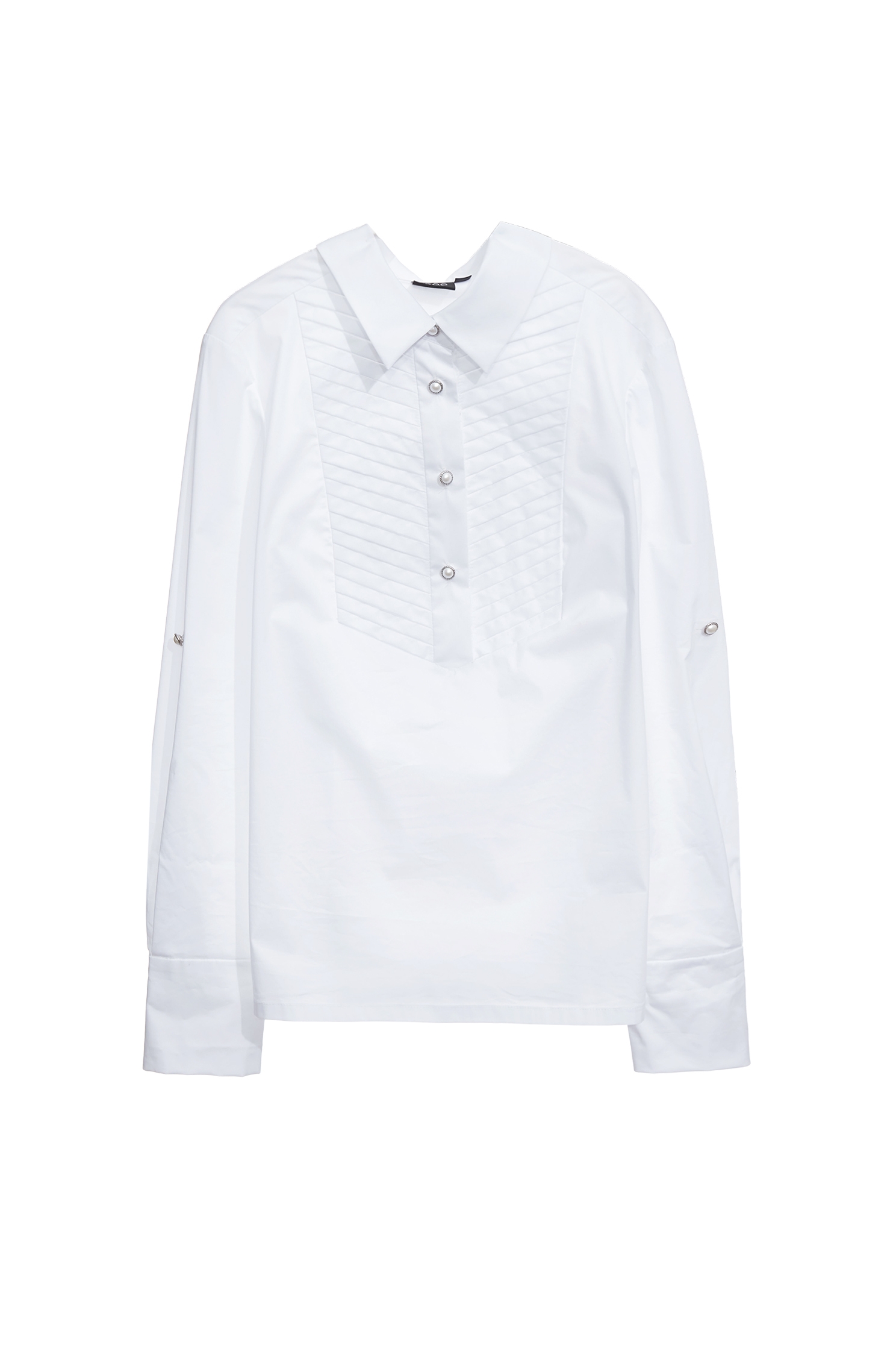 抓褶裝飾彈性長袖襯衫抓褶裝飾彈性長袖襯衫,上班OL穿搭,上衣,人氣商品,春夏穿搭,珍珠,襯衫