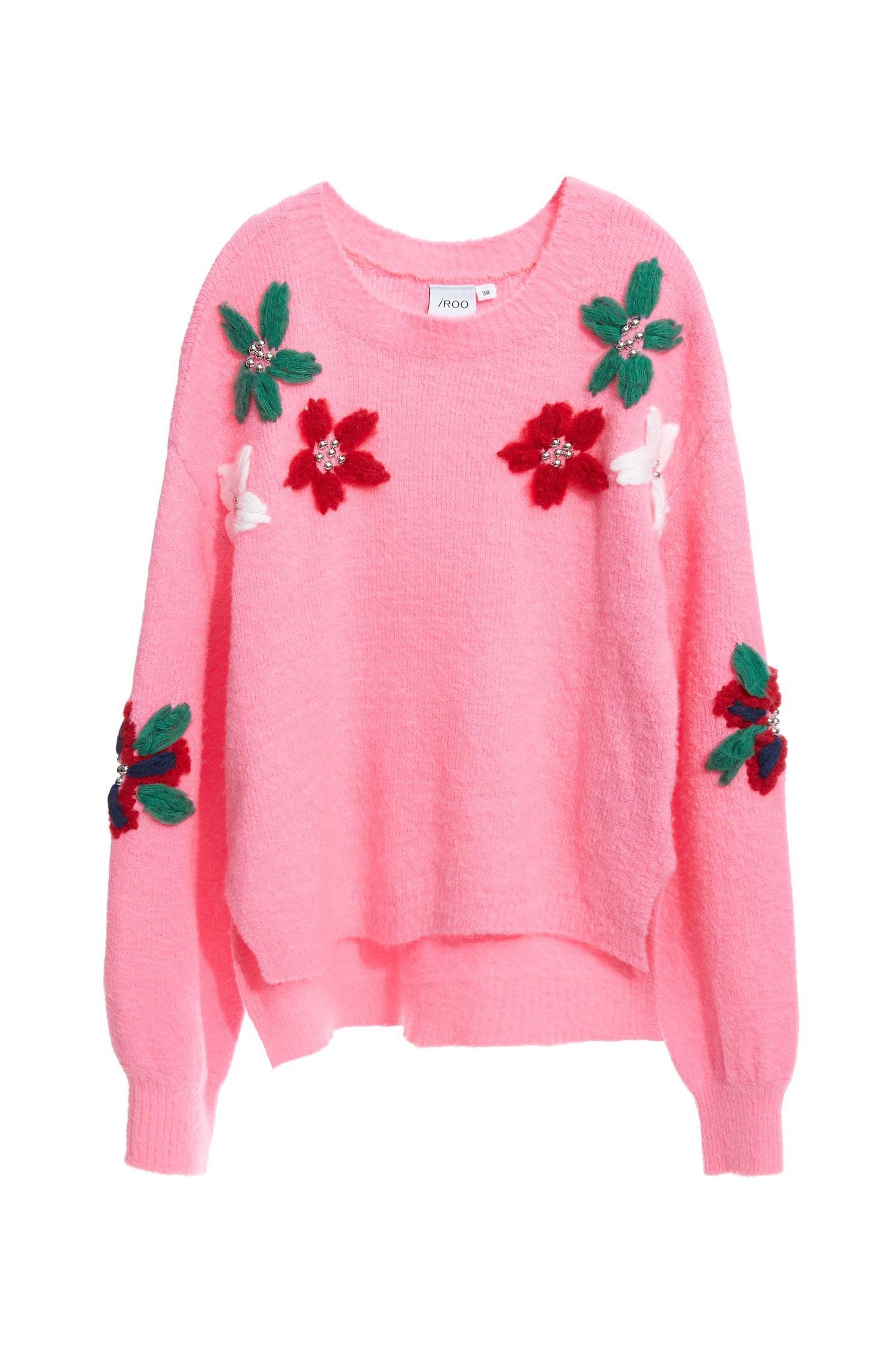 flower pattern pink ladies sweater blouse,top,knitting,knittedtop,knittedtop,longsleevetop