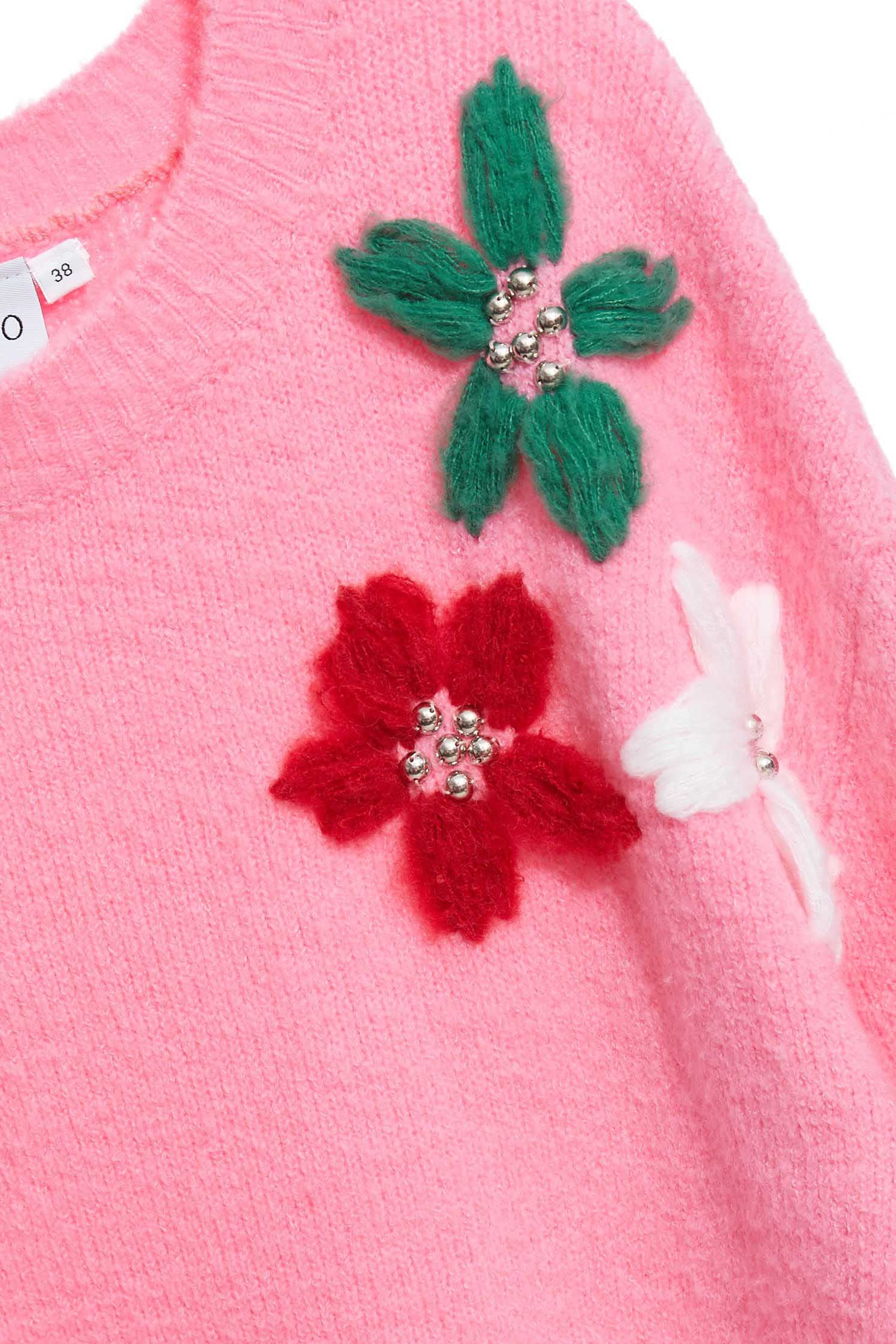 flower pattern pink ladies sweater blouse,top,knitting,knittedtop,knittedtop,longsleevetop