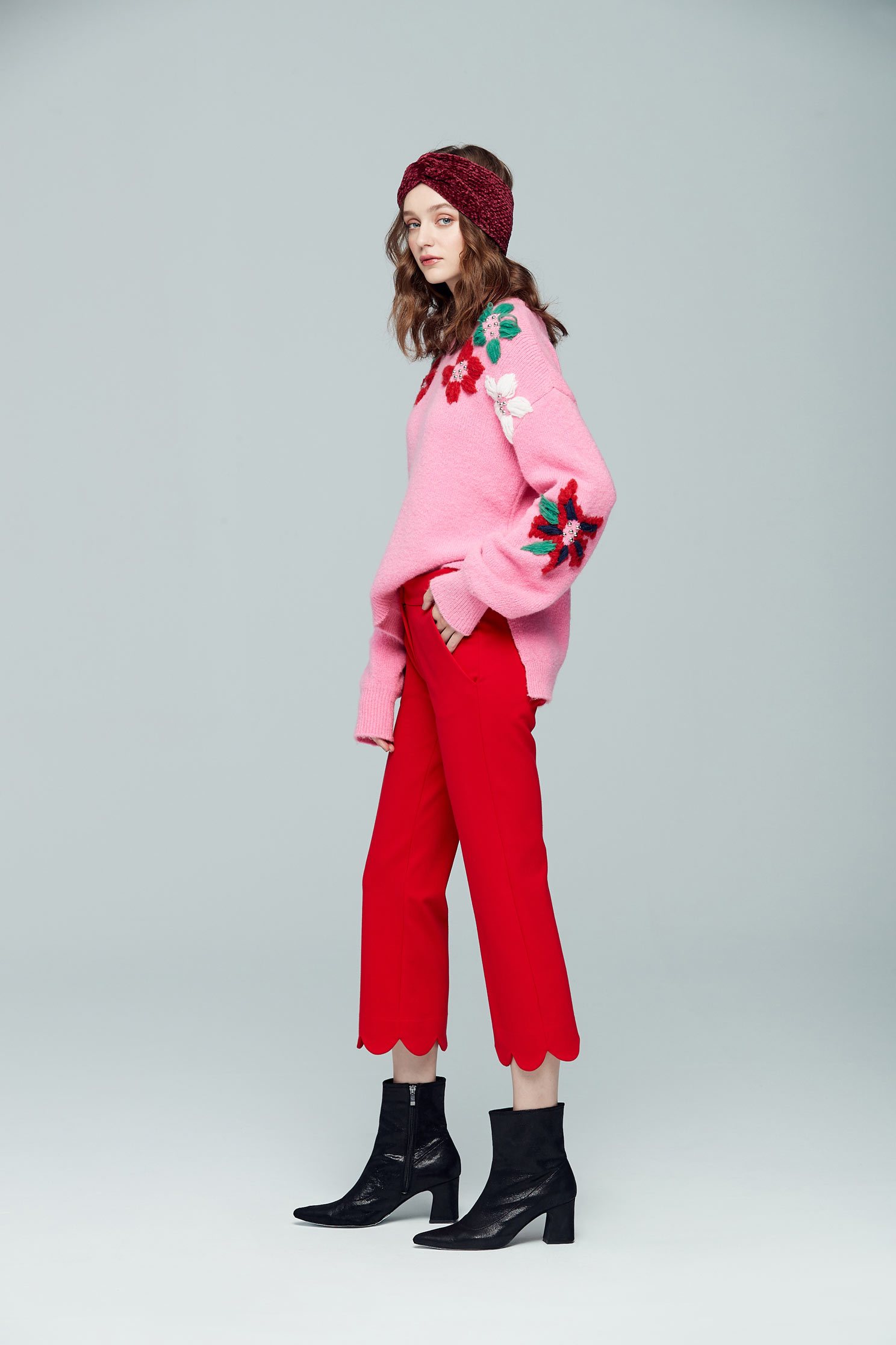 flower pattern pink ladies sweater blouse,top,knitting,knittedtop,knittedtop,longsleevetop