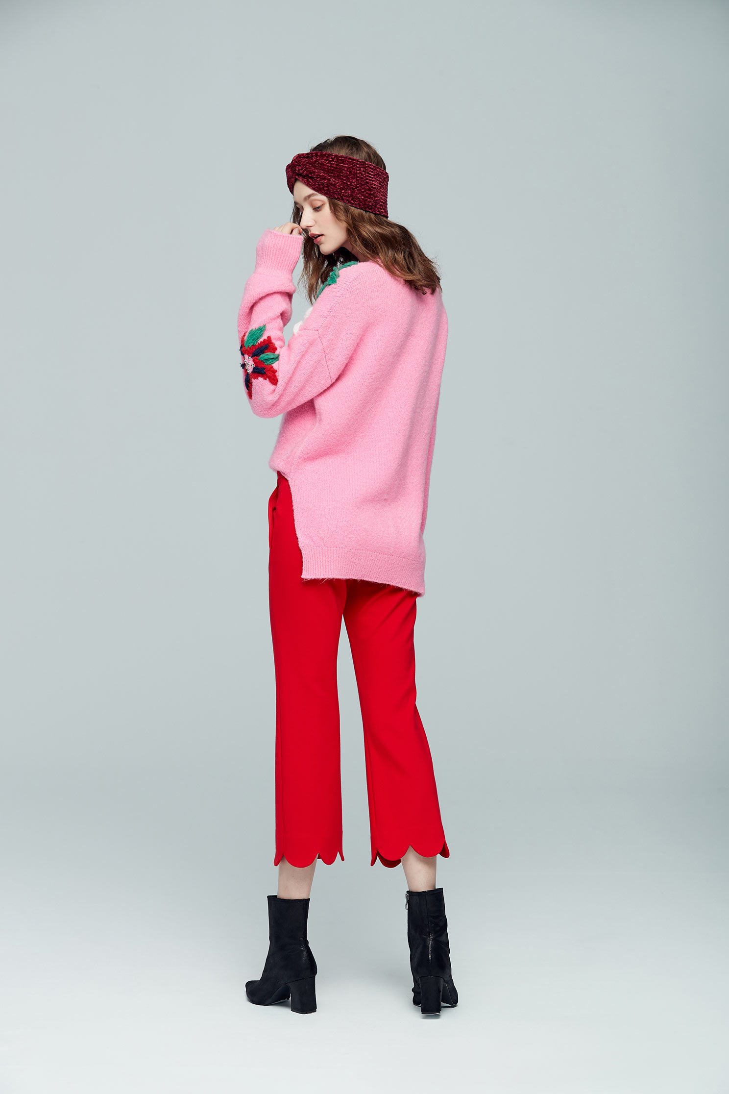 flower pattern pink ladies sweater blouse,top,knitting,knittedtop,knittedtop,longsleevetop