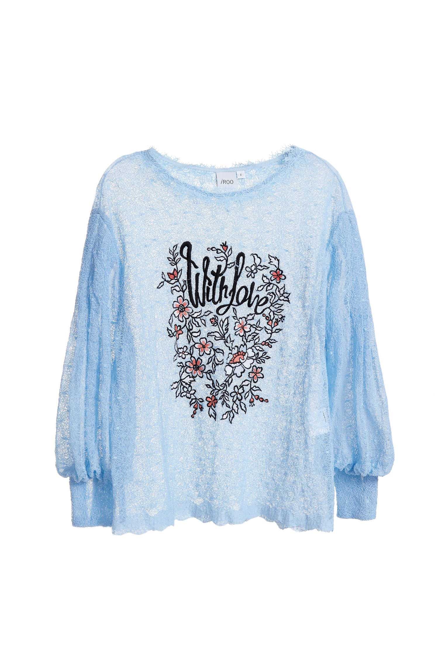 Lace embroider top,pantoneblue,top,embroidery,embroideredtop,roundnecktop,embroidered,embroideredtop,lace,lacedtop,see-throughtop,longsleevetop