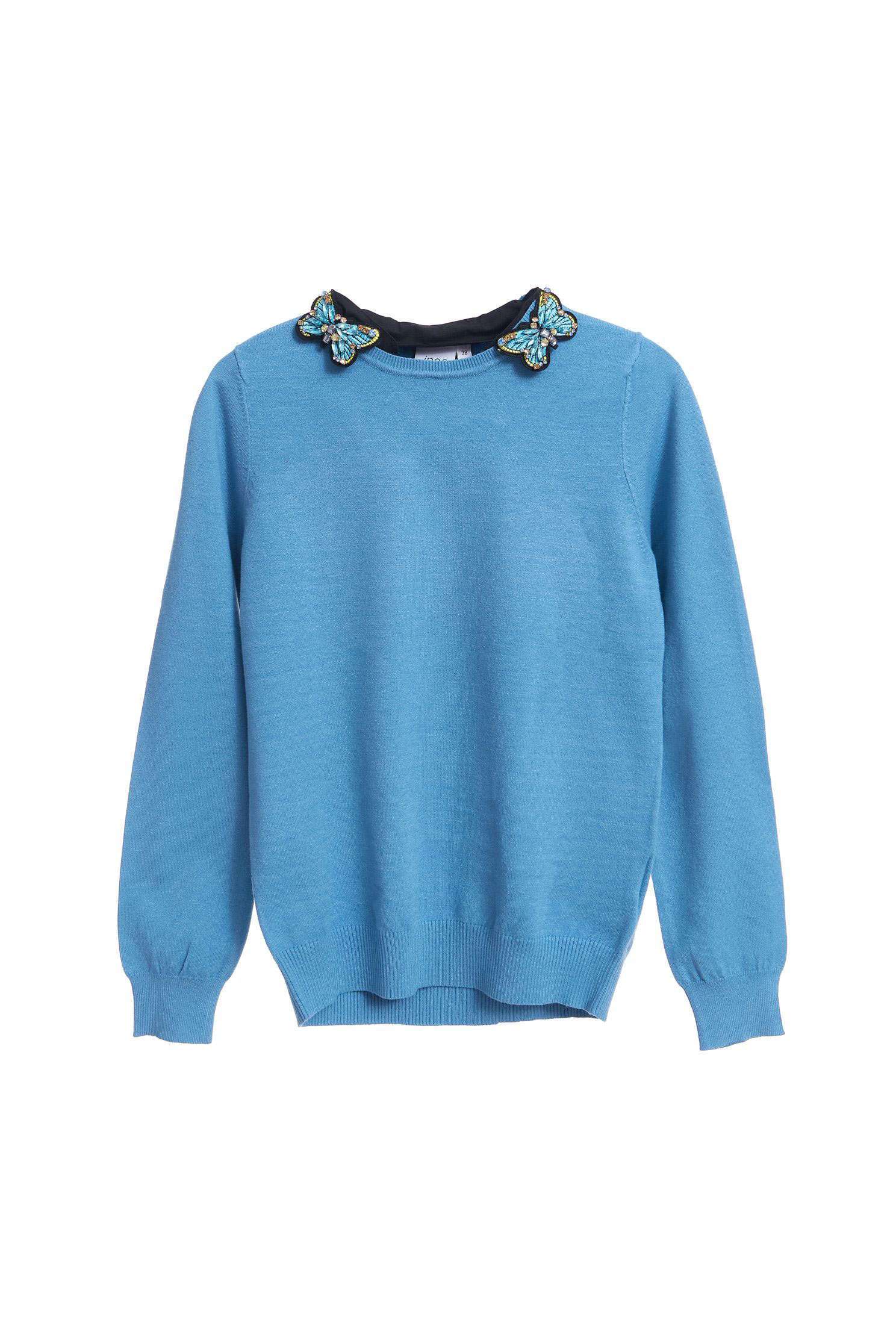 Butterfly rhinestone knitting top,pantoneblue,top,outerwear,knitting,knittedtop,knittedtop,longsleevetop