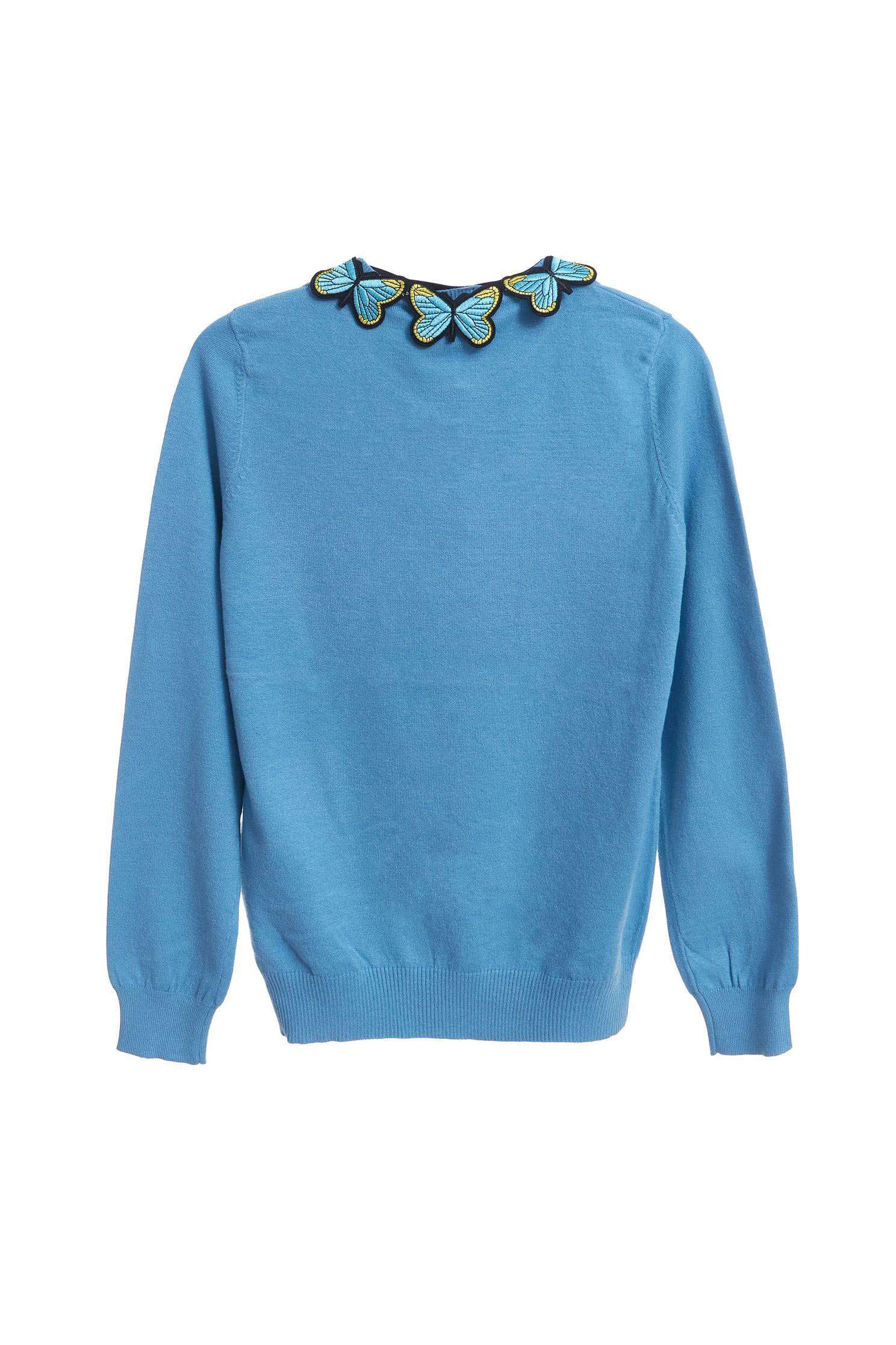 Butterfly rhinestone knitting top,pantoneblue,top,outerwear,knitting,knittedtop,knittedtop,longsleevetop