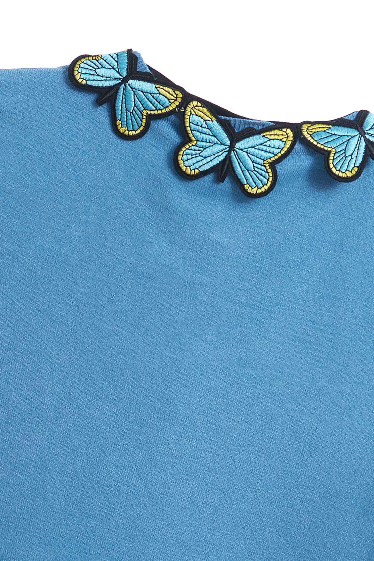 Butterfly rhinestone knitting top,pantoneblue,top,outerwear,knitting,knittedtop,knittedtop,longsleevetop