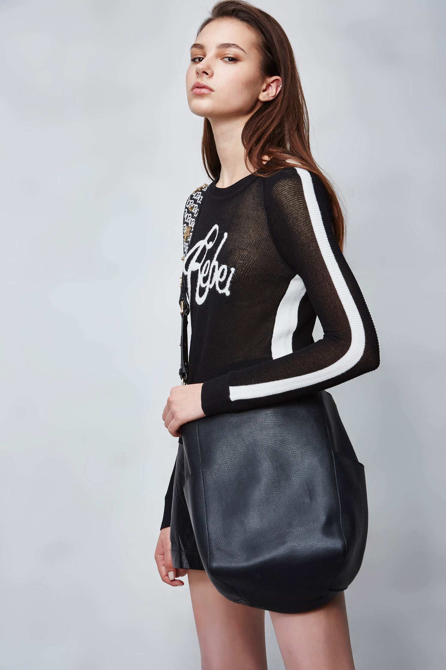 B&W mixed knitting top,Top,透膚上衣,knitting,Knitted top,Knitted Top,長袖上衣,黑色上衣