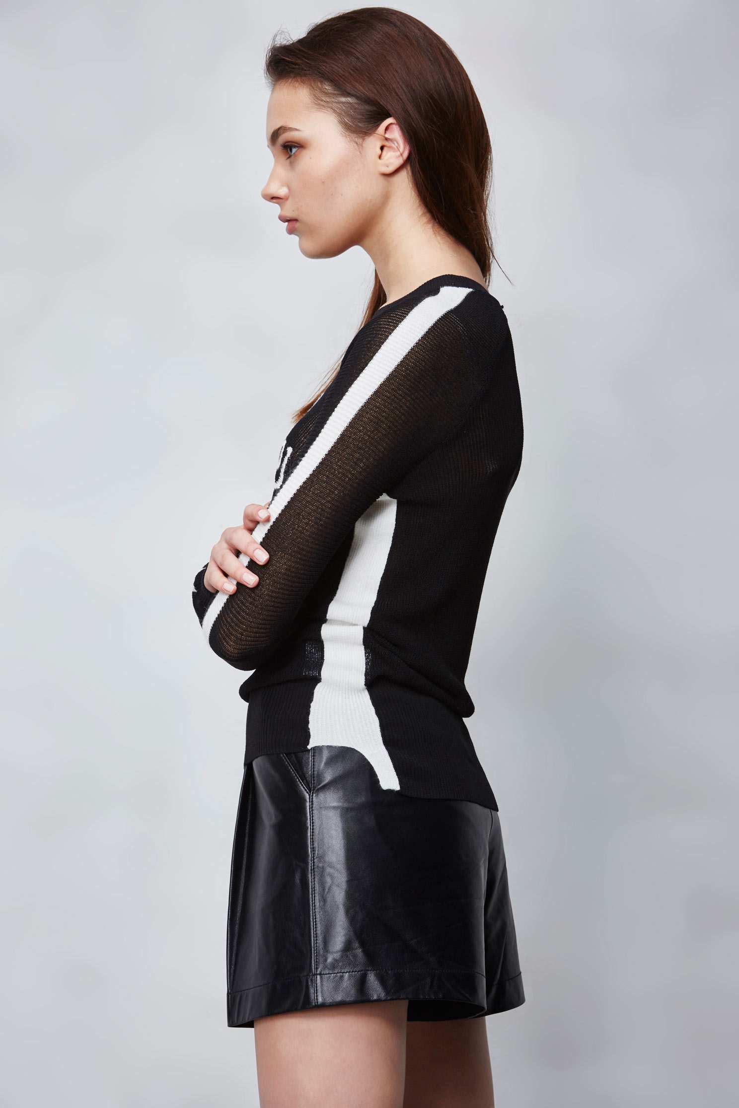 B&W mixed knitting top,Top,透膚上衣,knitting,Knitted top,Knitted Top,長袖上衣,黑色上衣