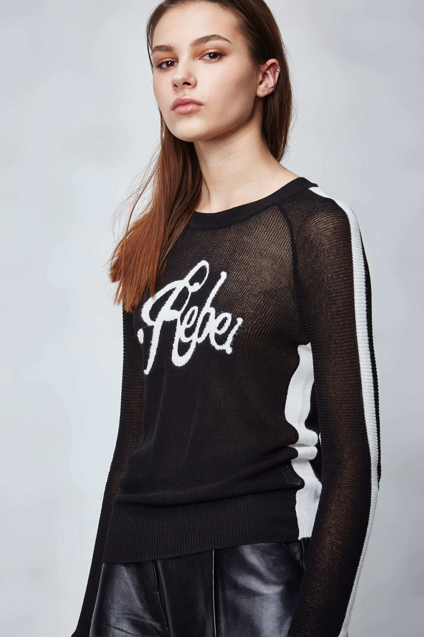 B&W mixed knitting top,Top,透膚上衣,knitting,Knitted top,Knitted Top,長袖上衣,黑色上衣