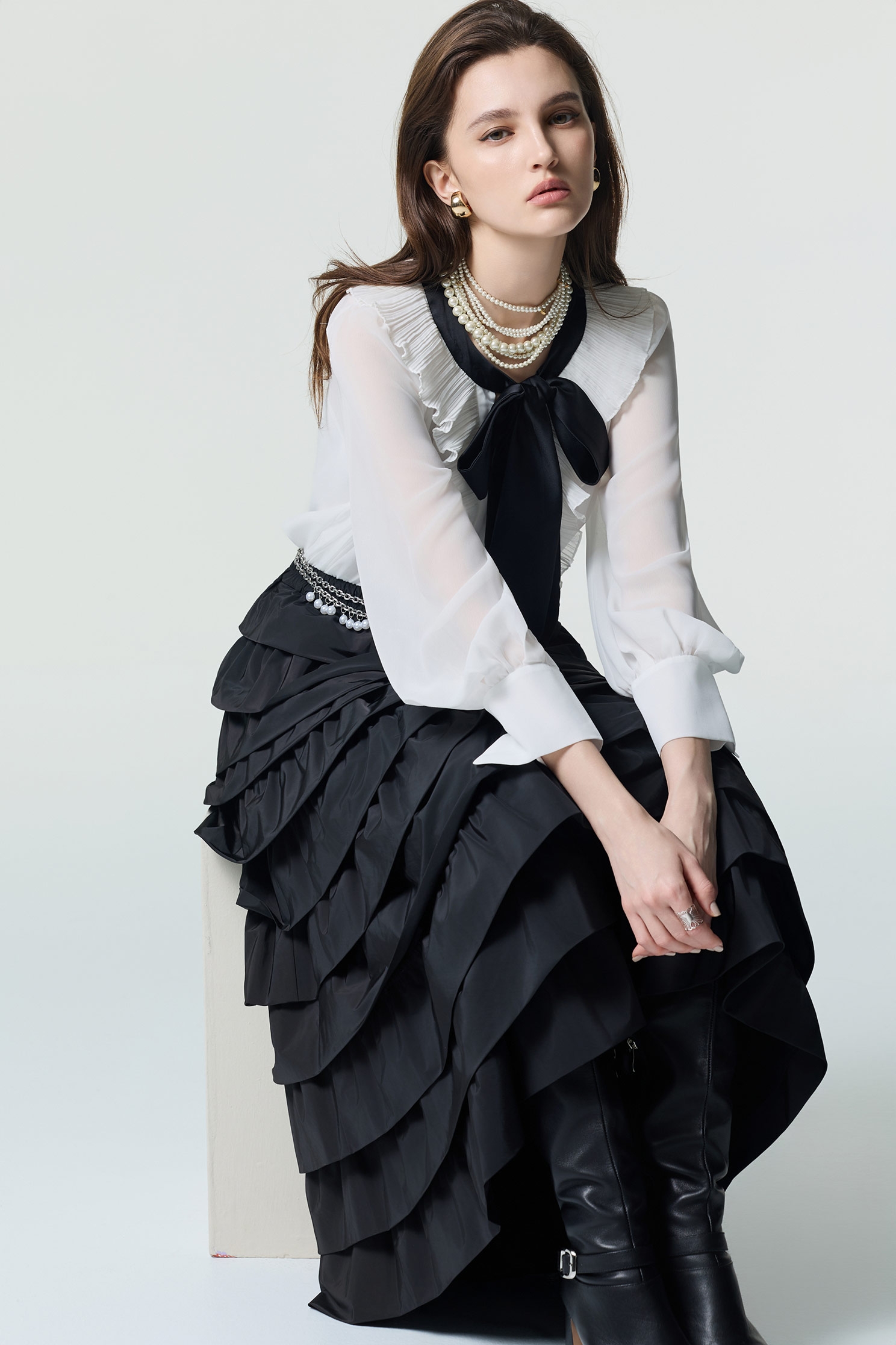 厚雪紡綁結上衣厚雪紡綁結上衣,一般背心,一般背心馬甲,上衣,內搭上衣,白色上衣,秋冬穿搭,背心,荷葉,雪紡