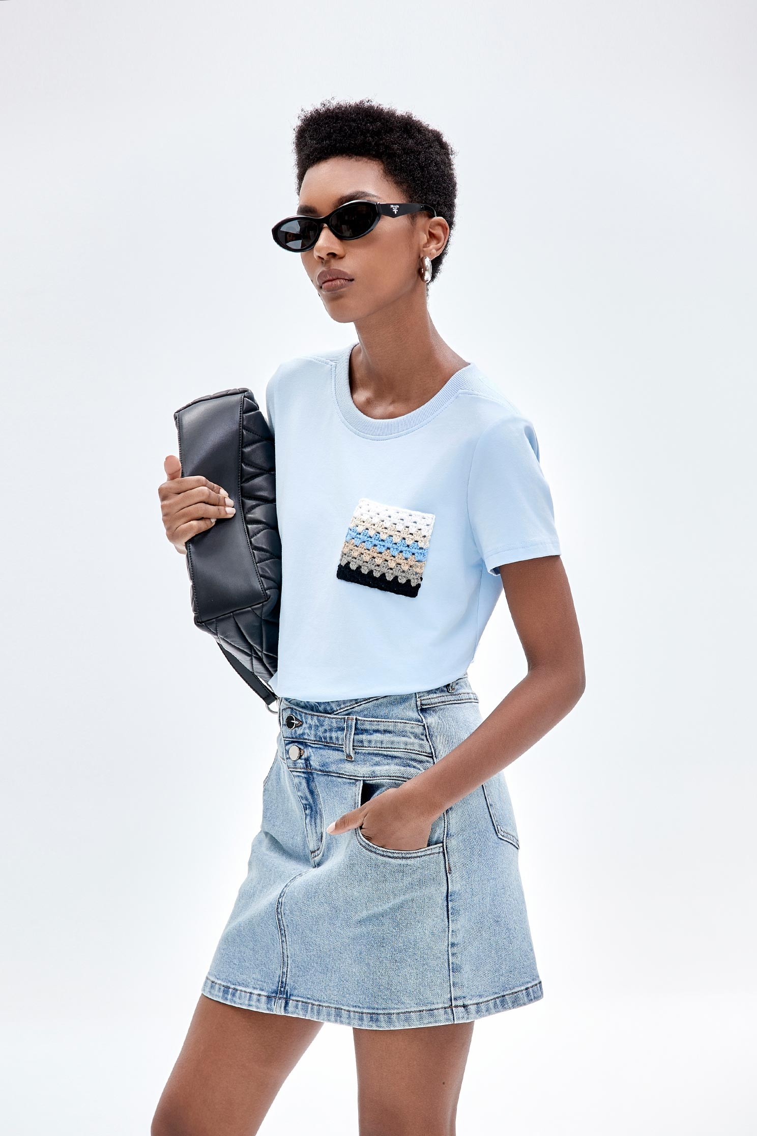 手勾配色口袋T恤上衣手勾配色口袋T恤上衣,上衣,秋冬穿搭