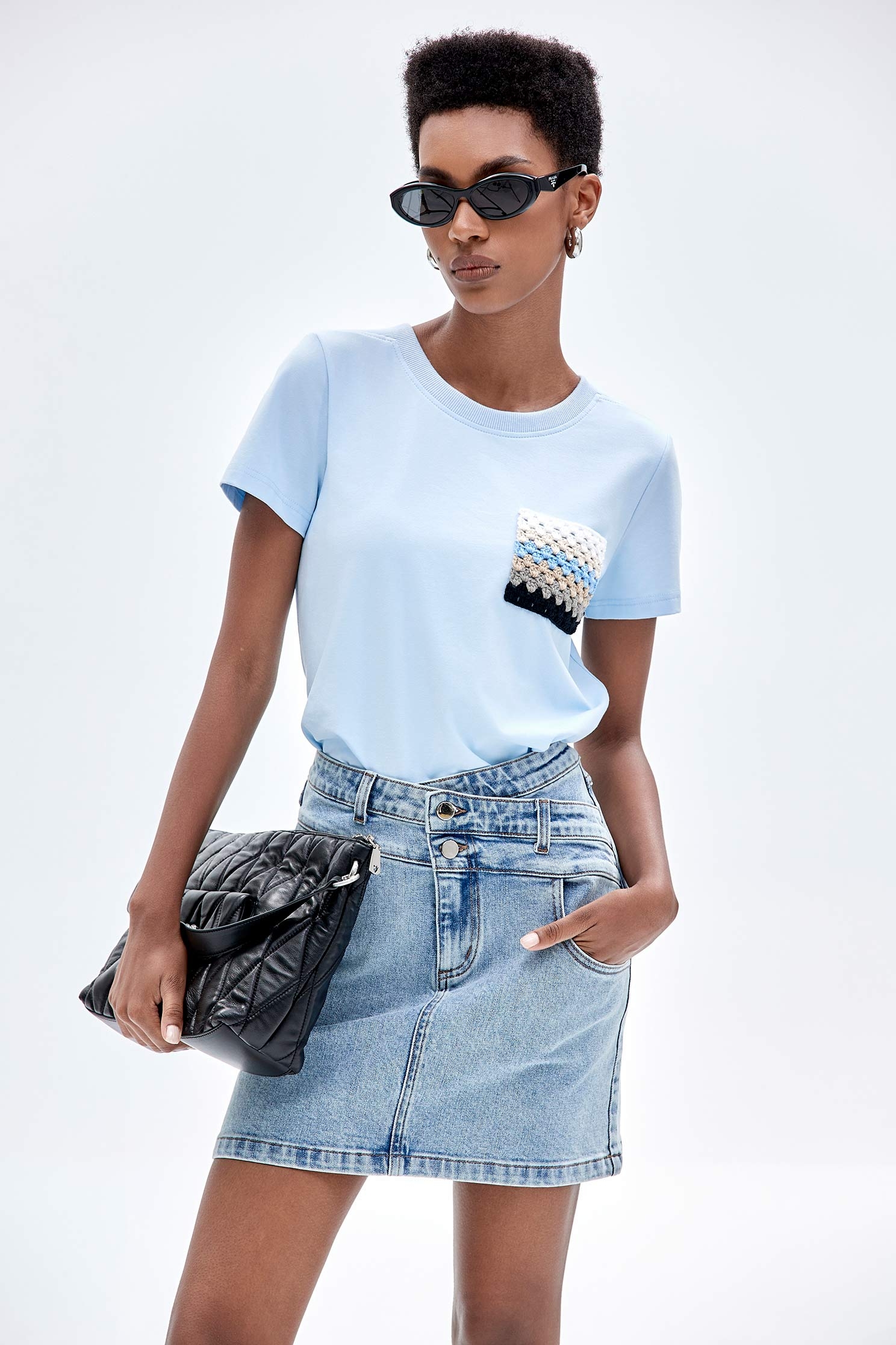 手勾配色口袋T恤上衣手勾配色口袋T恤上衣,上衣,秋冬穿搭