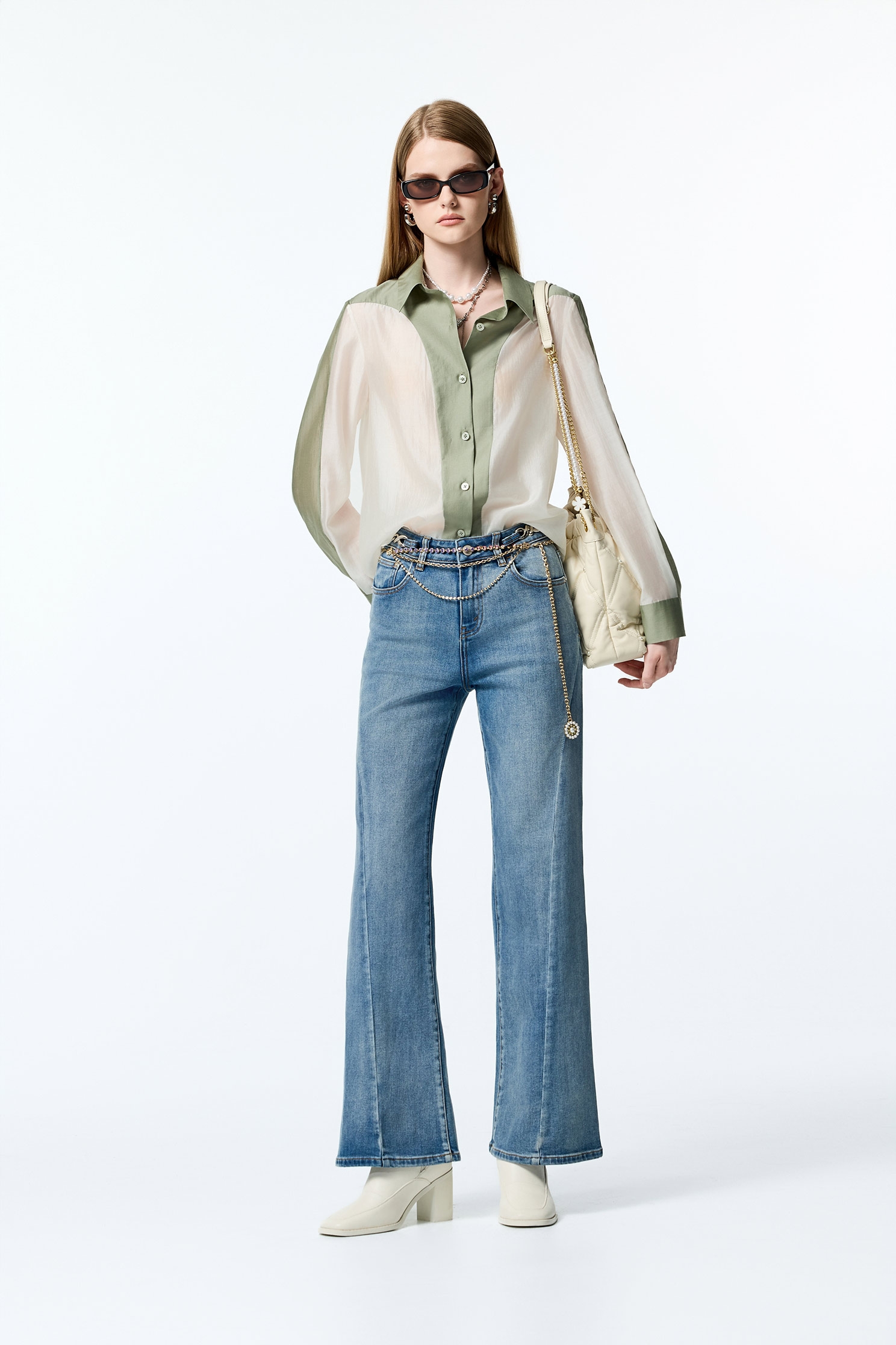 海帶綠撞色拼接上衣海帶綠撞色拼接上衣,上班OL穿搭,上衣,秋冬穿搭,襯衫