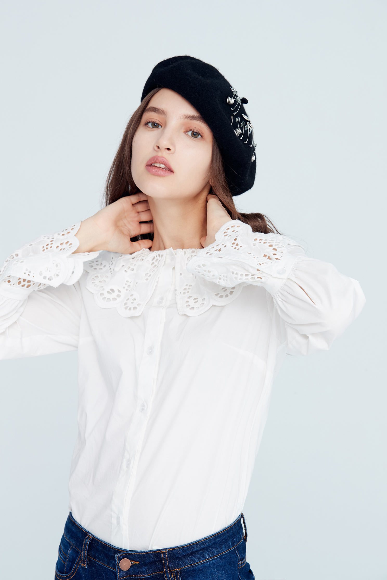 Classical elegant design top,Top,白色上衣,Cotton,Blouse,長袖上衣