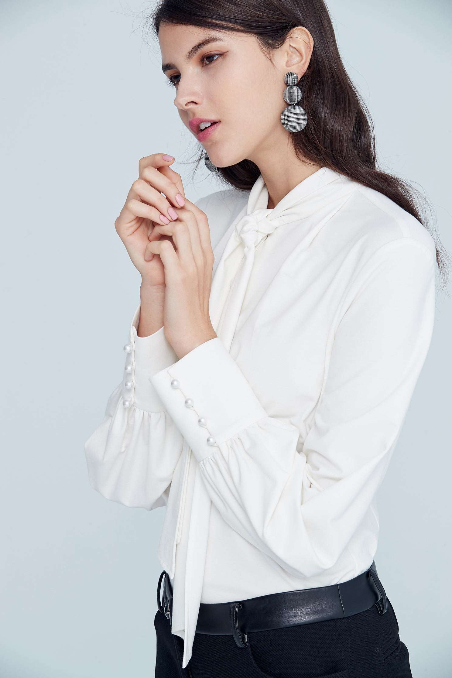 Elegant temperament classic top,top,whitetop,cotton,blouse,longsleevetop