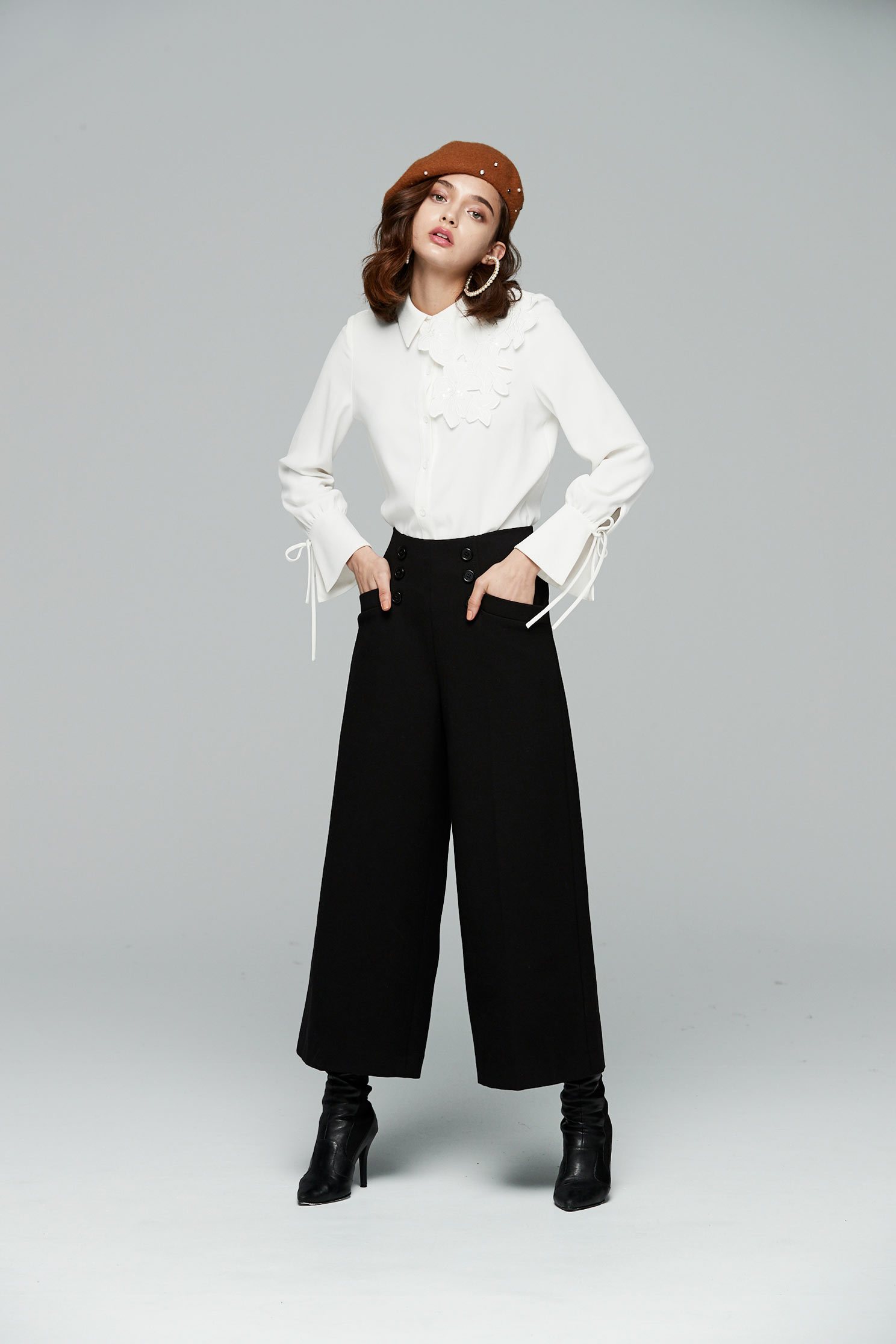 floral embroidered collared fashion blouse,top,whitetop,blouse,longsleevetop