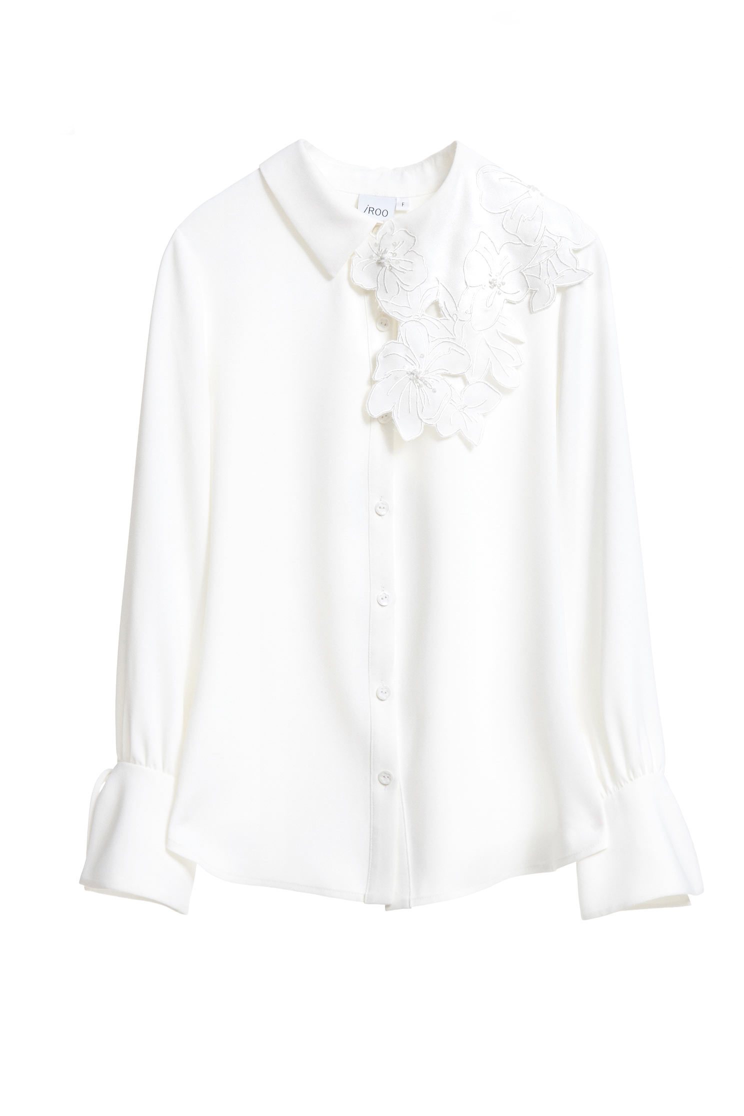 floral embroidered collared fashion blouse,top,whitetop,blouse,longsleevetop