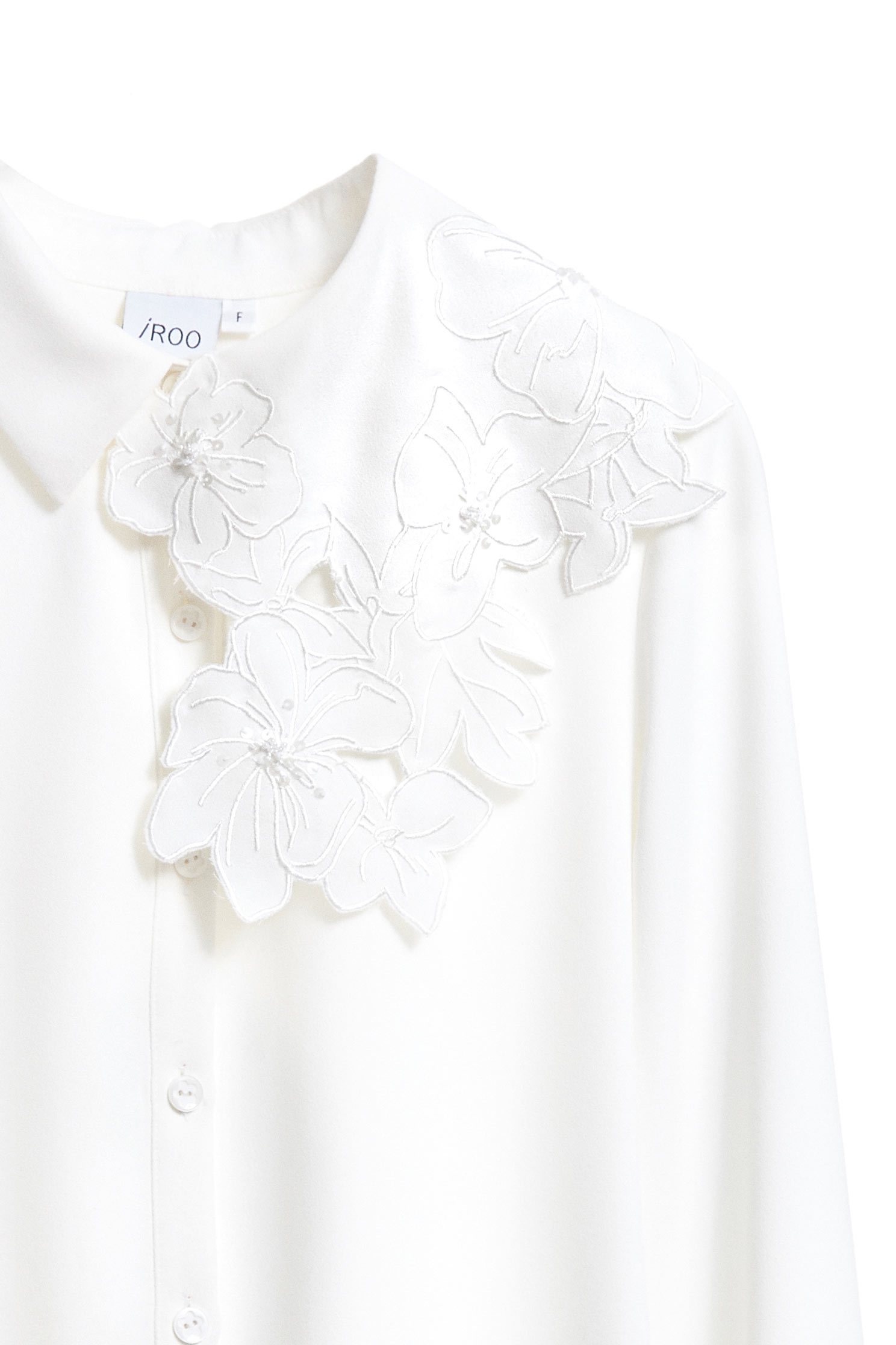 floral embroidered collared fashion blouse,top,whitetop,blouse,longsleevetop