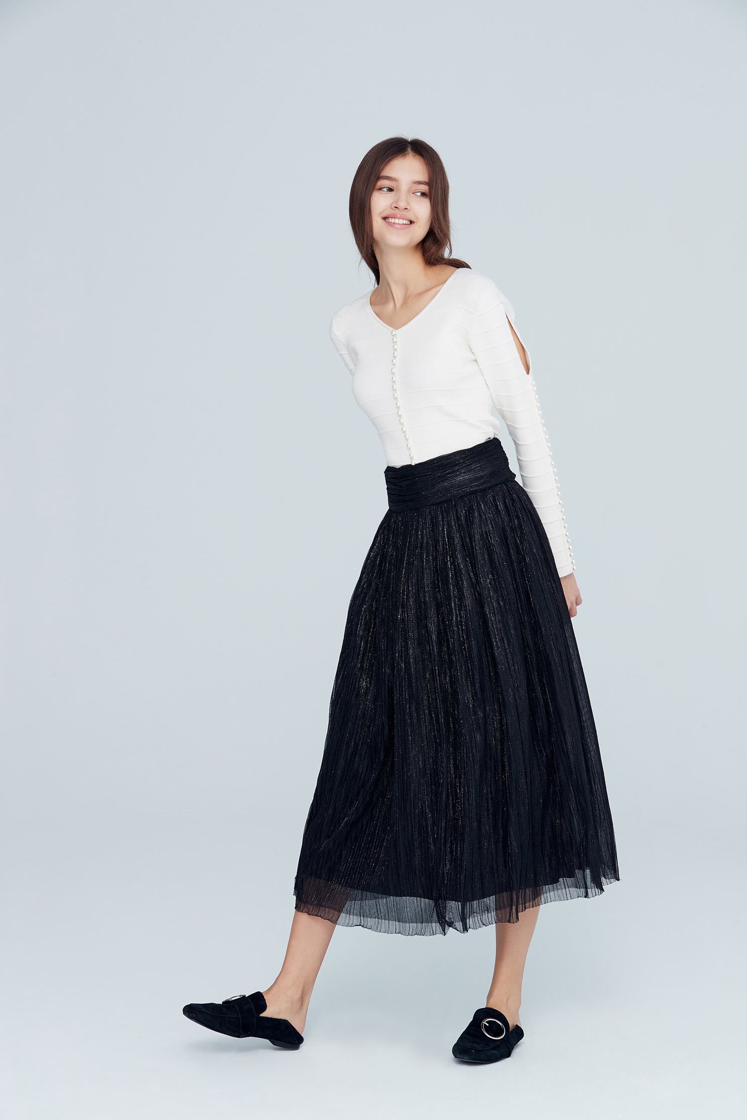 Stereoscopic crease top,top,whitetop,knittedtop,longsleevetop