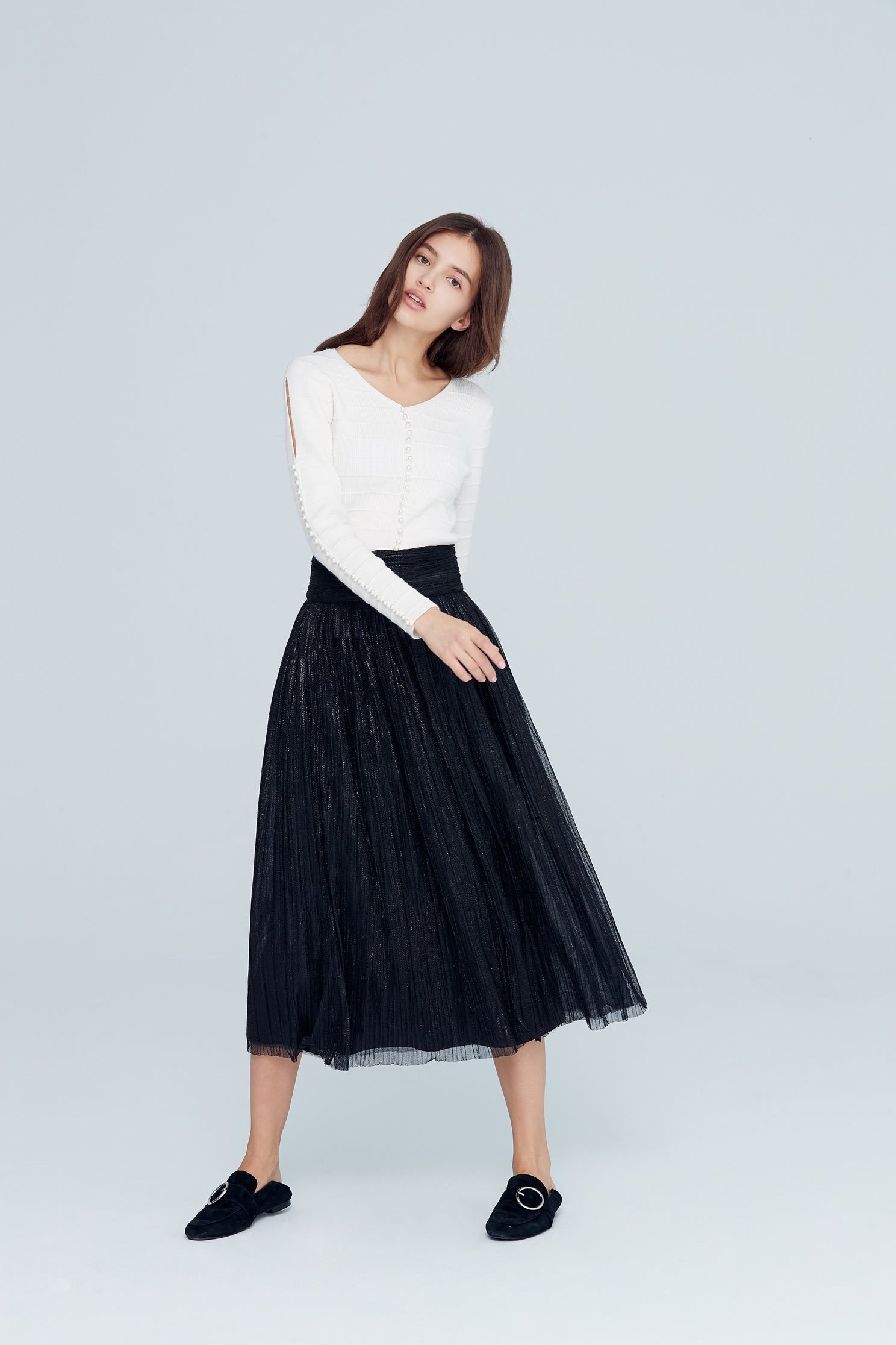 Stereoscopic crease top,top,whitetop,knittedtop,longsleevetop