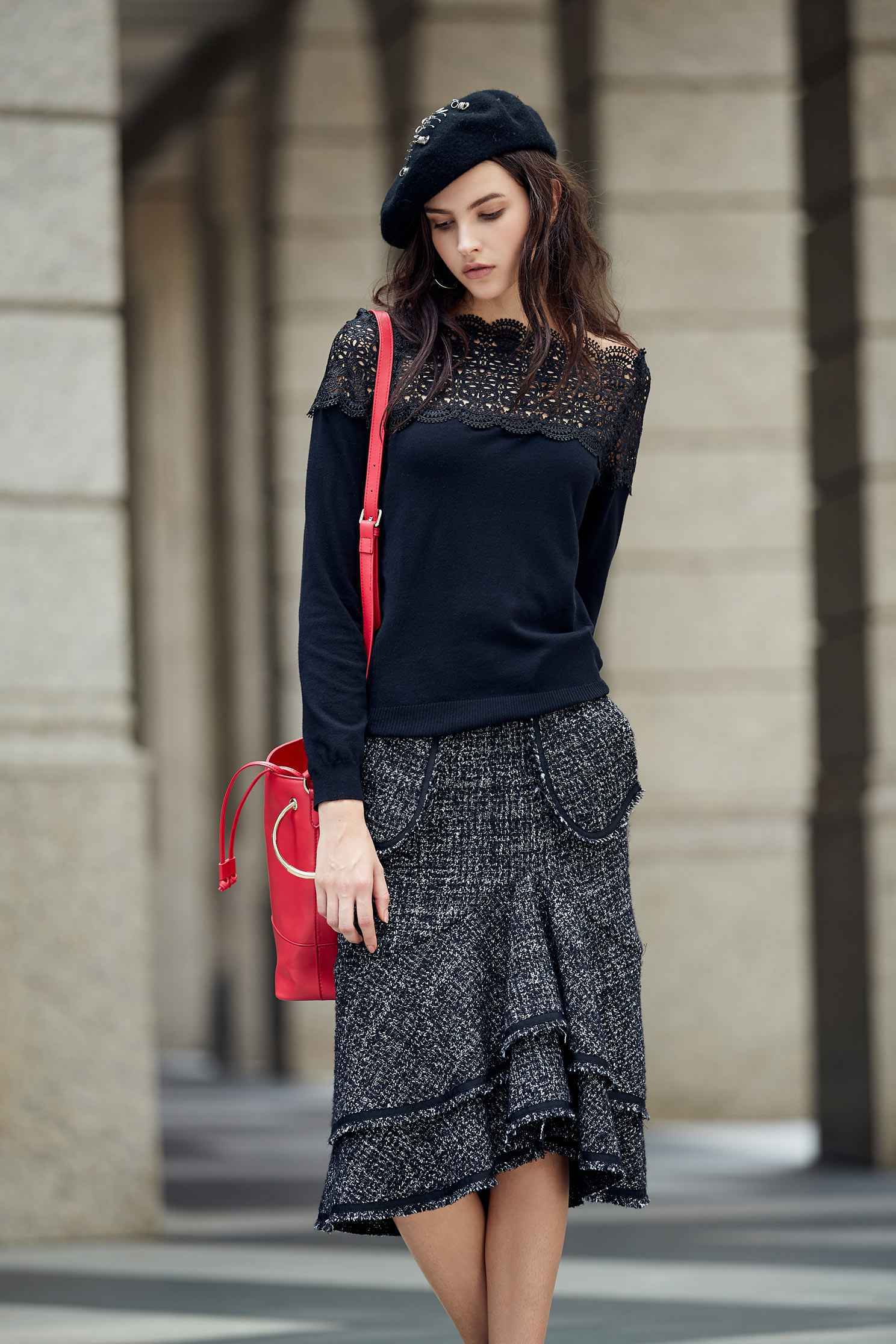 Elegant lace top,Top,Rayon,Lace,Laced Top,knitting,Knitted top,Knitted Top,長袖上衣,黑色上衣