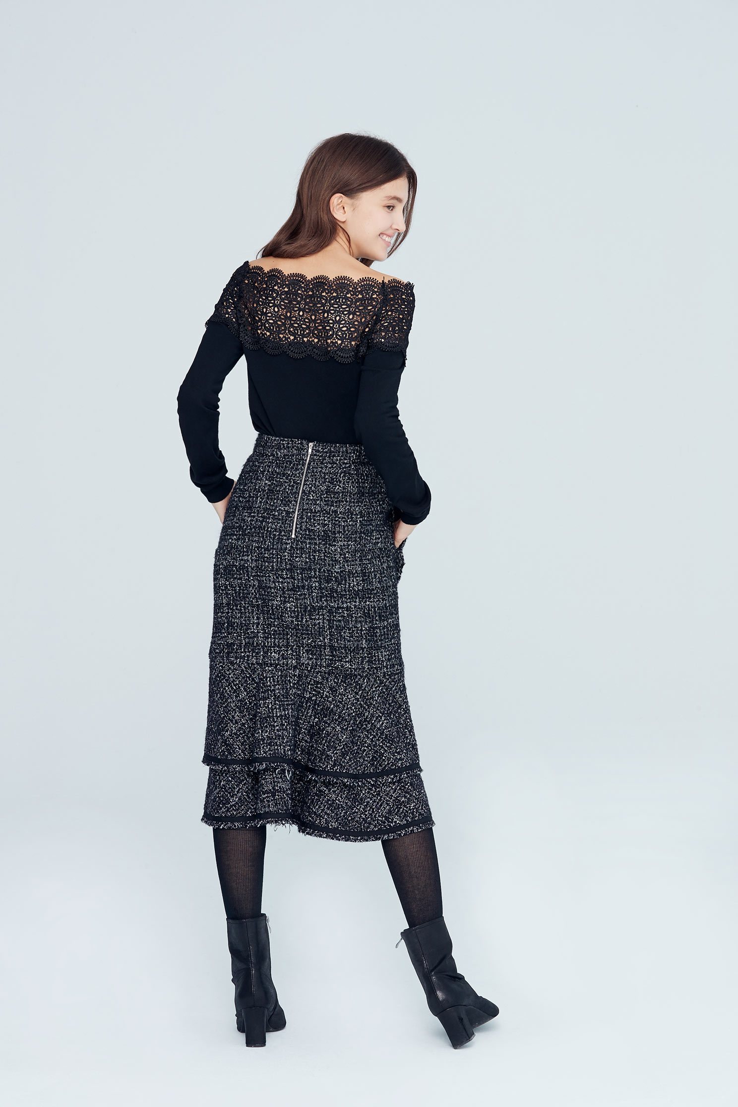 Elegant lace top,Top,Rayon,Lace,Laced Top,knitting,Knitted top,Knitted Top,長袖上衣,黑色上衣
