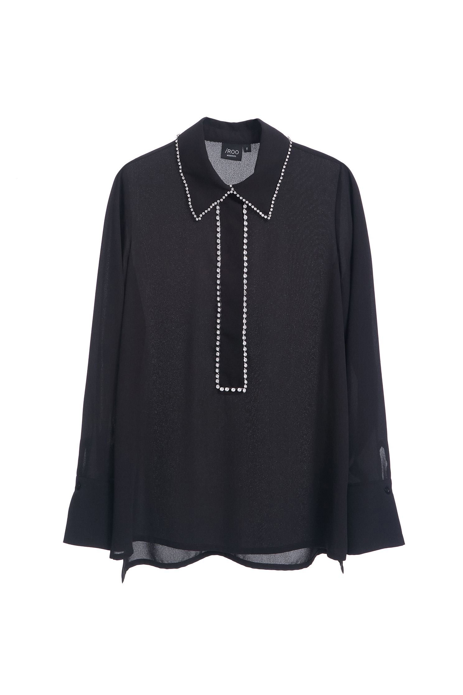 High quality rhinestone chiffon top,Top,長袖上衣,Chiffon,Chiffon top,黑色上衣